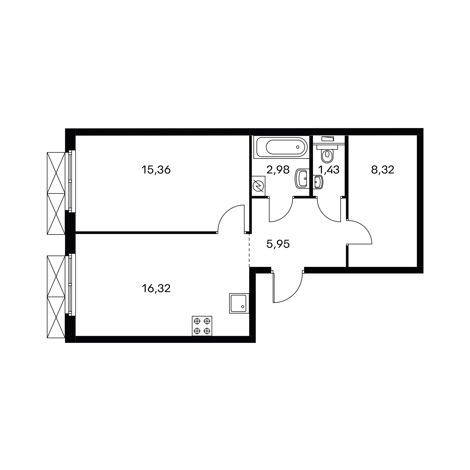1-комнатная 50.8 м²