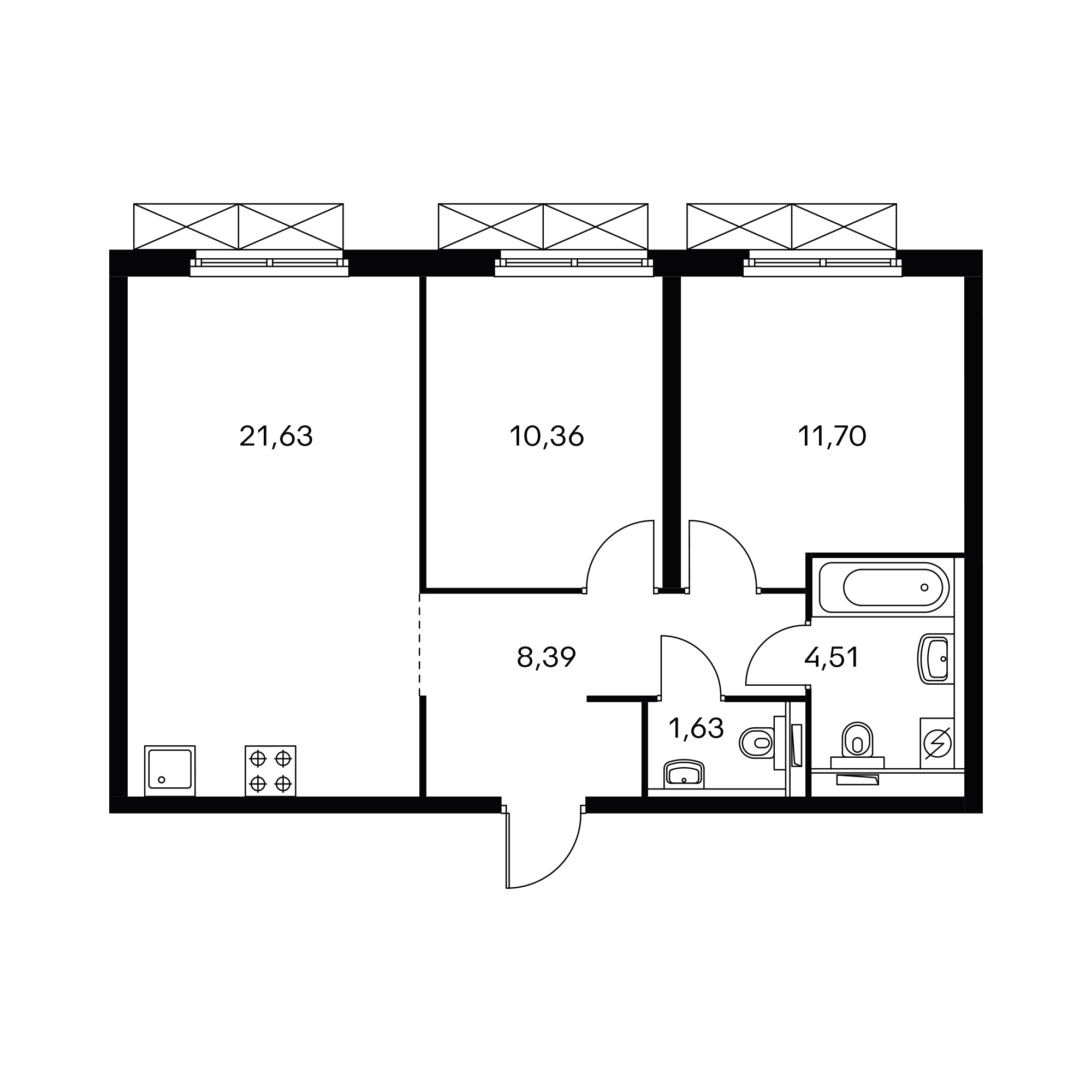 2-комнатная 58.5 м²