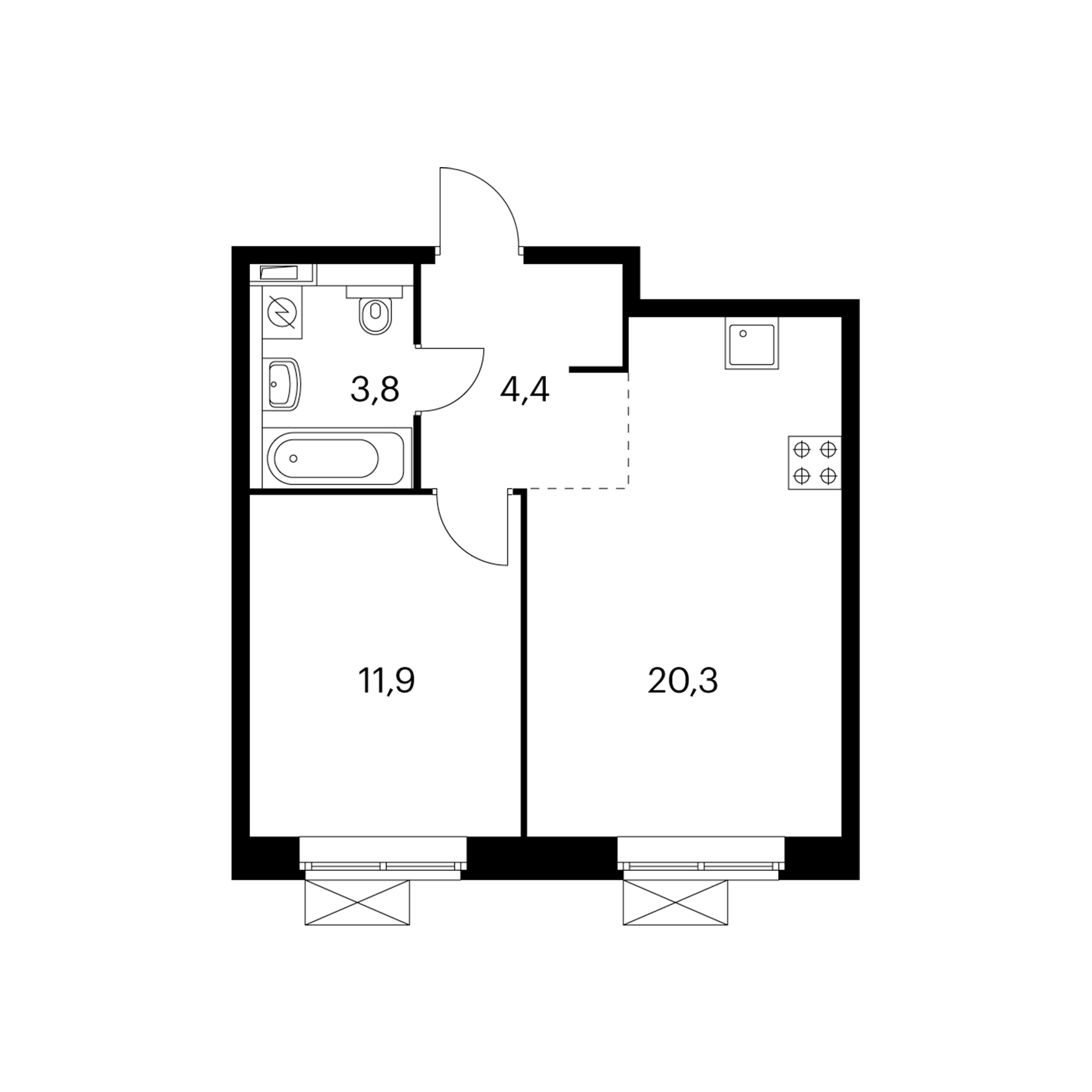 1-комнатная 40.4 м²