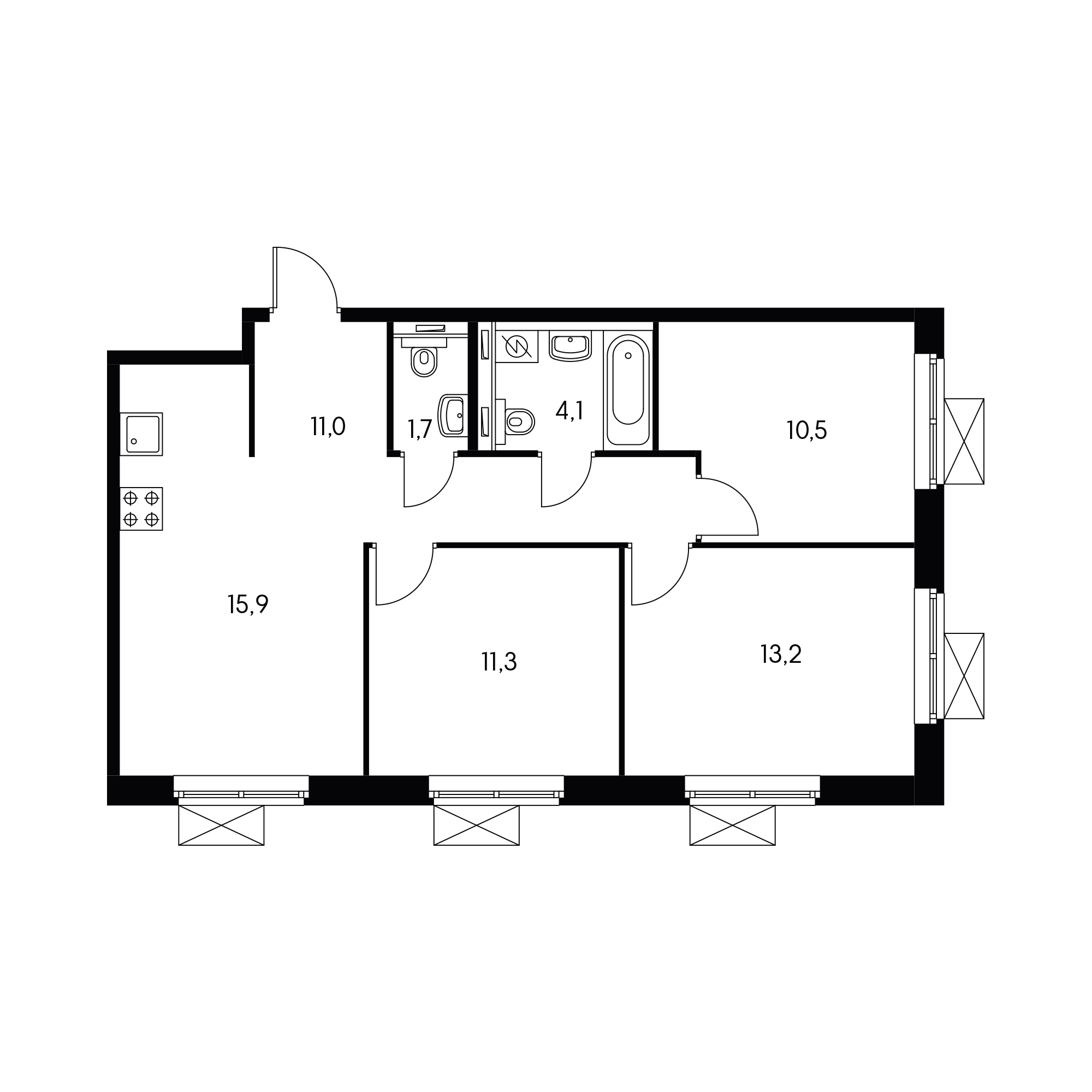 3-комнатная 67.6 м²