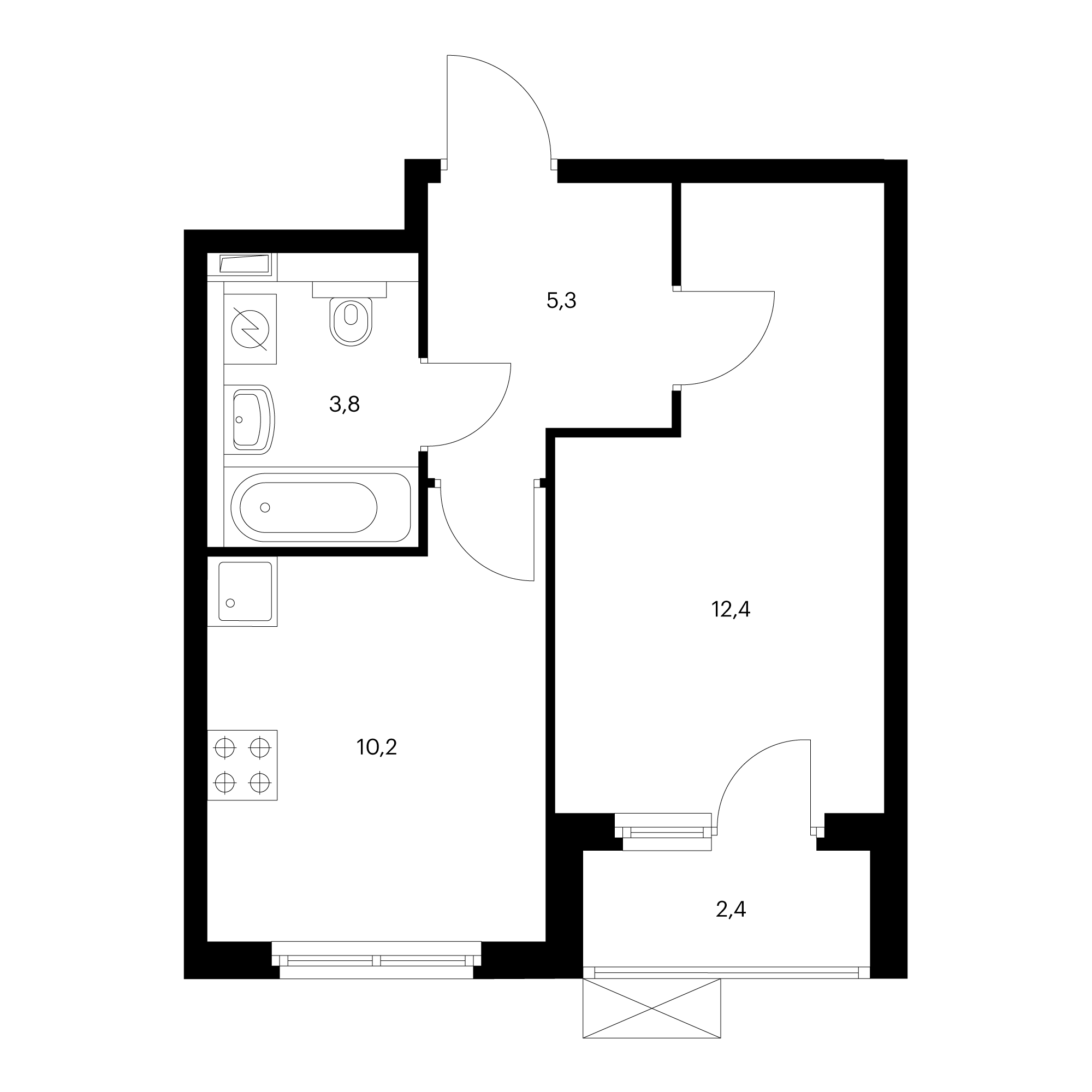 1-комнатная 32.9  м²