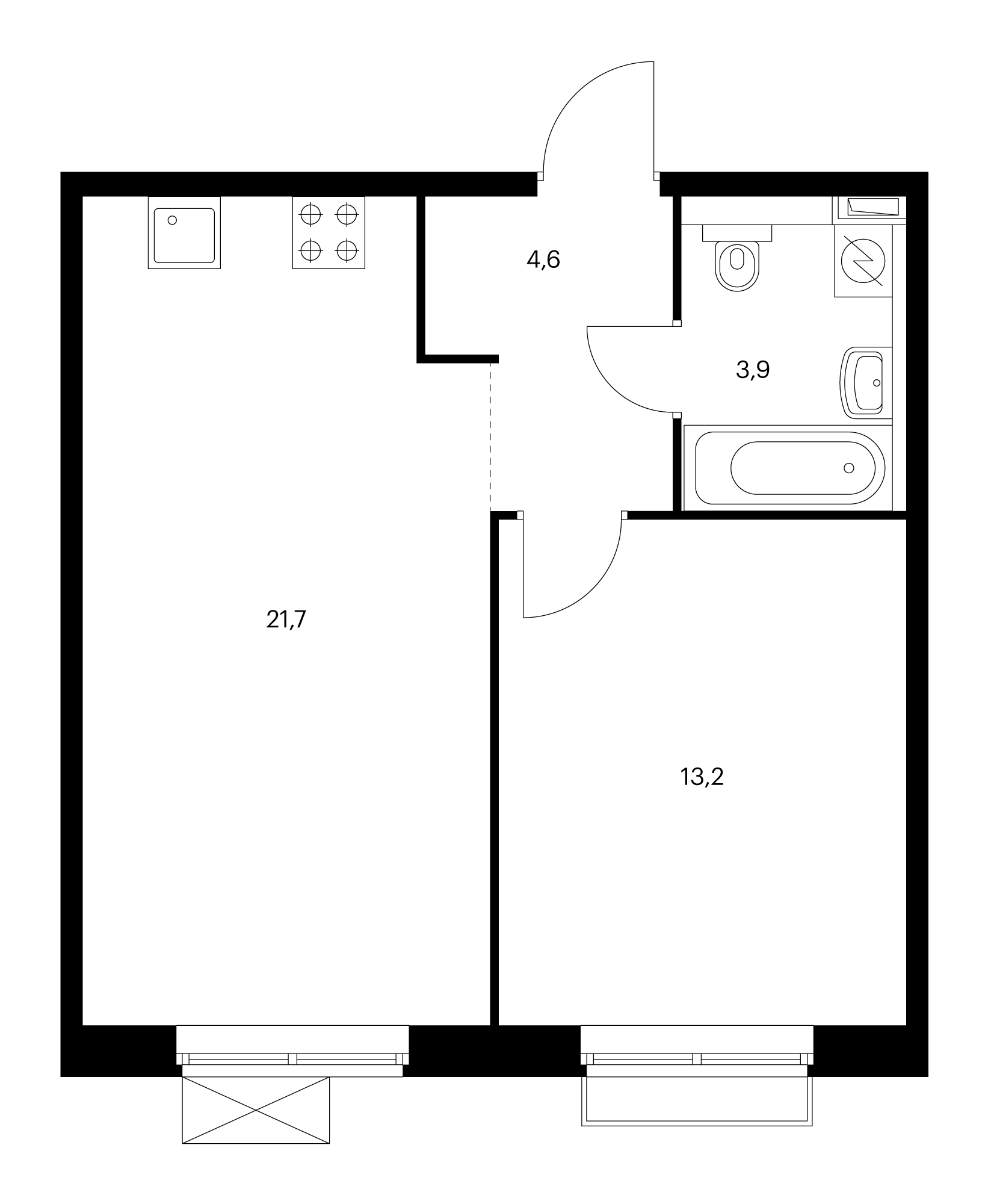 1-комнатная 43.4  м²