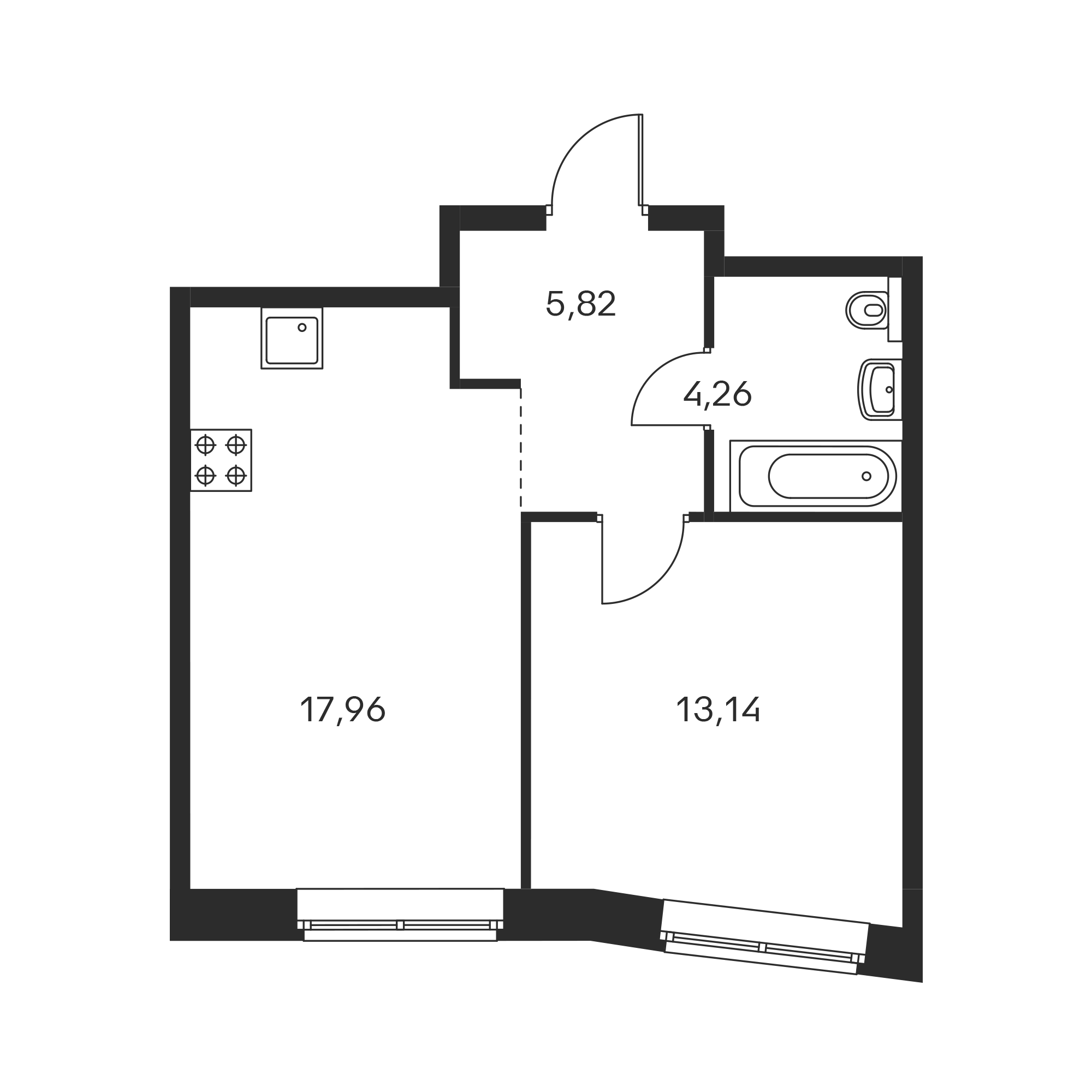 1-комнатная 41.8 м²