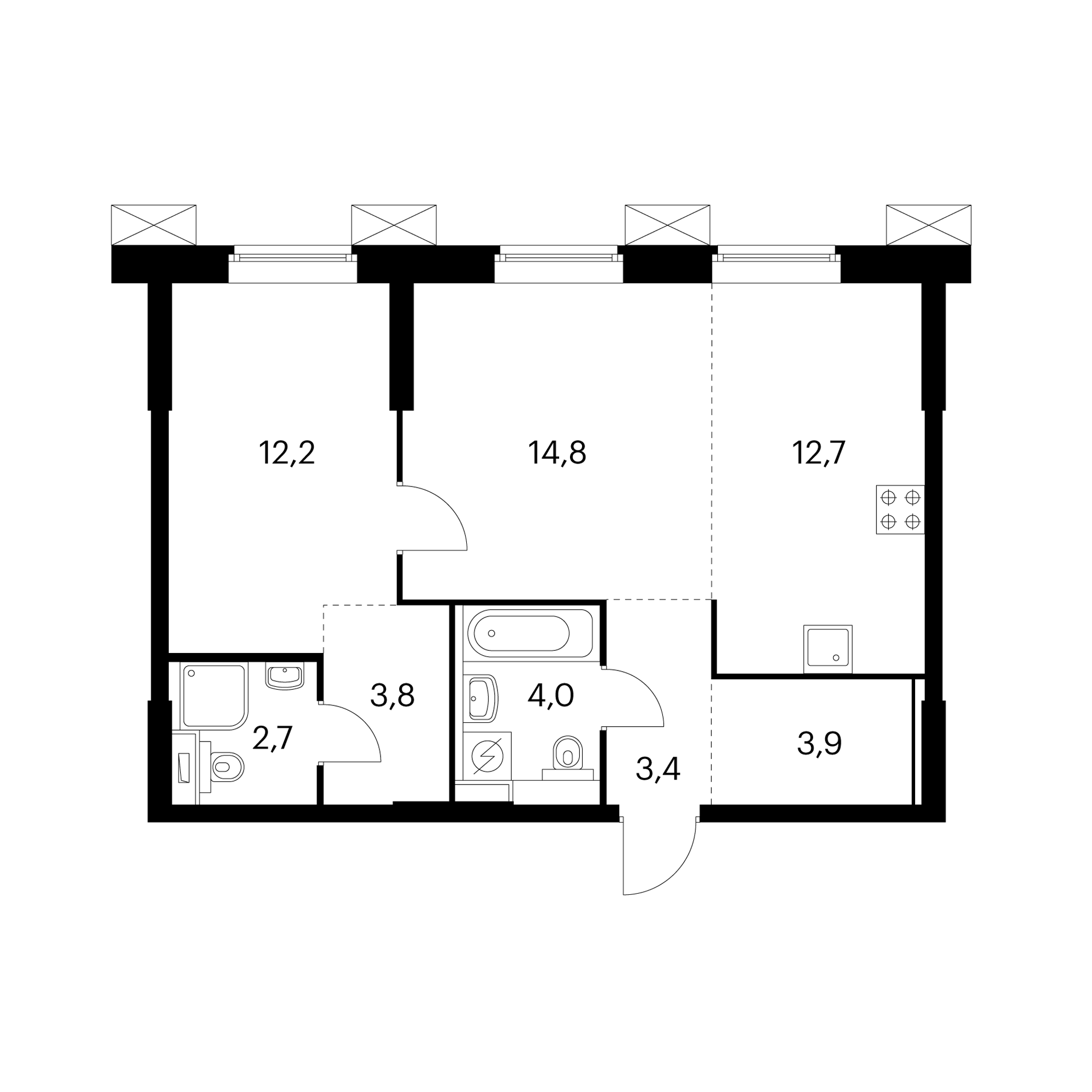 2-комнатные 57.5  м²