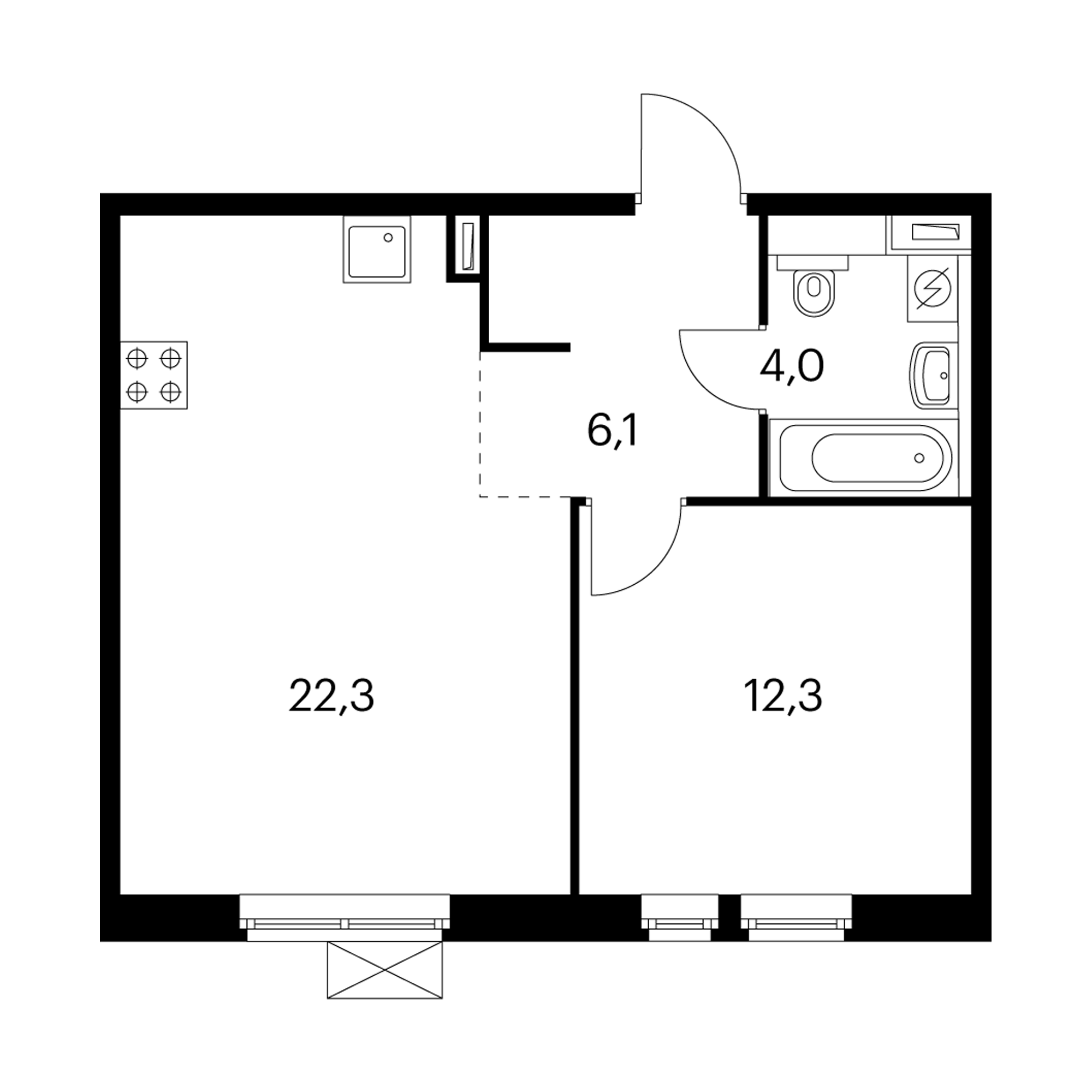 1-комнатная 44.2  м²