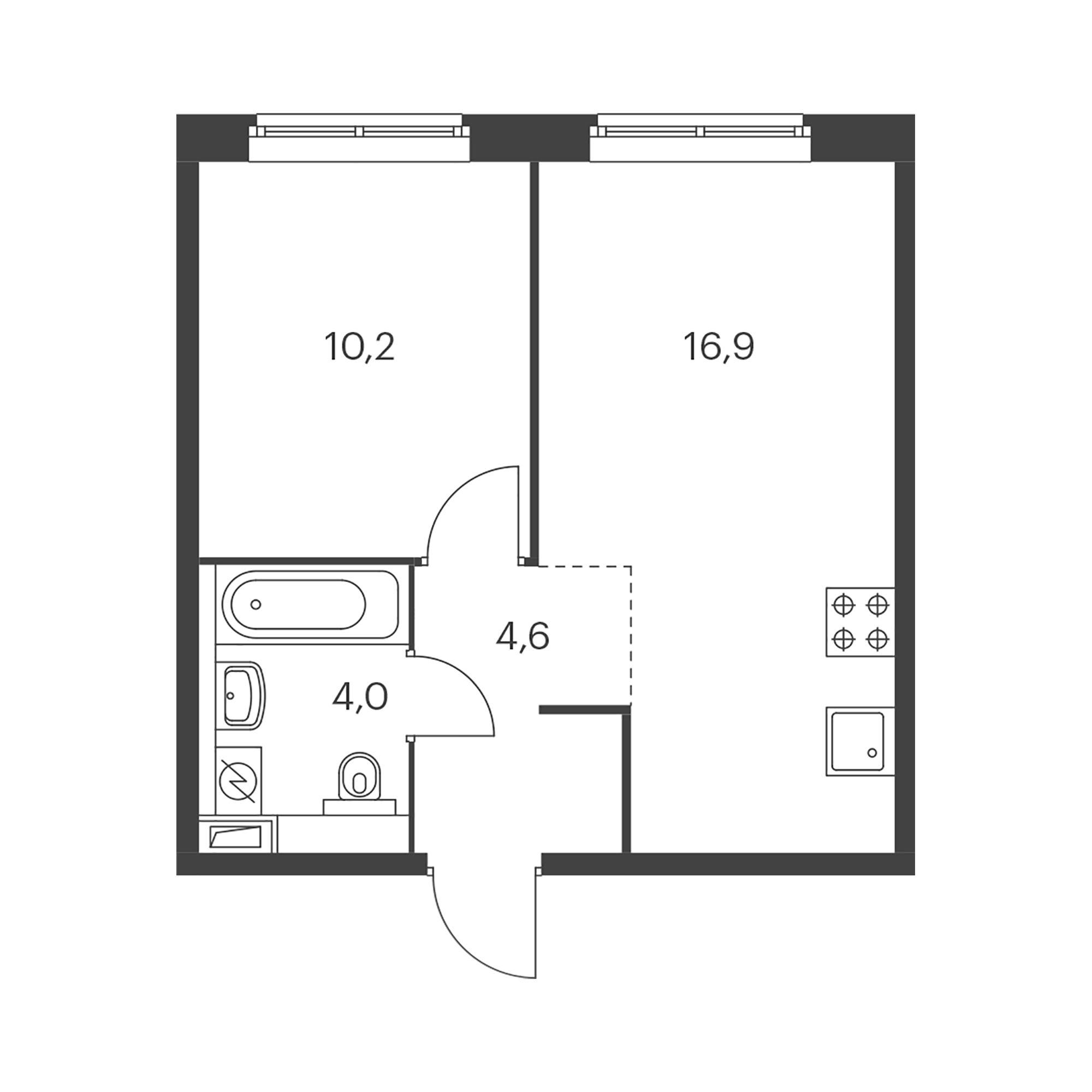 1-комнатная 35.6 м²