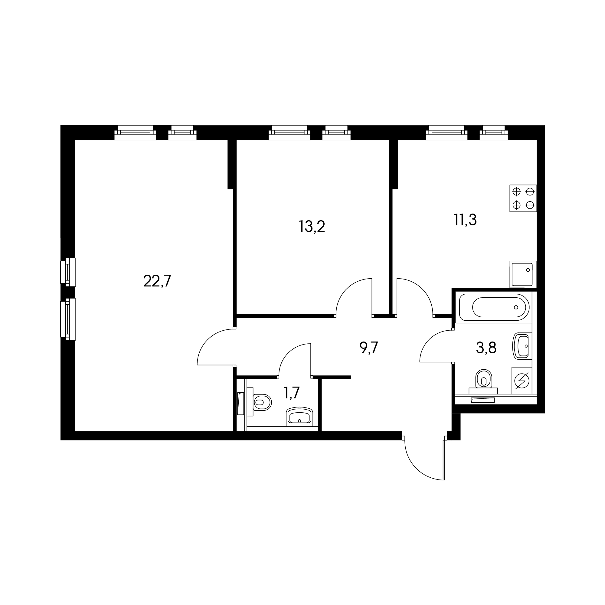 2-комнатная 62 м²