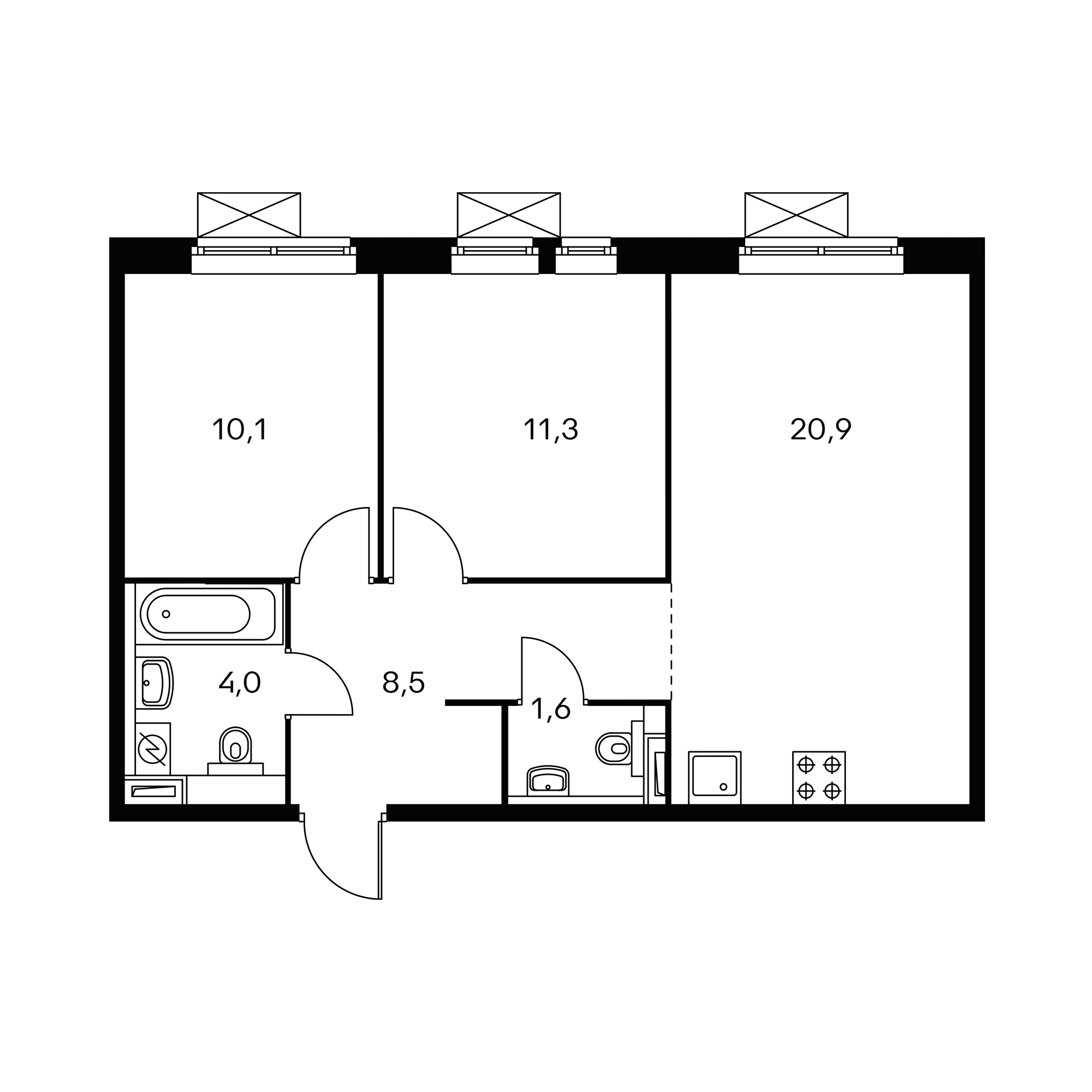 2-комнатная 55.9 м²