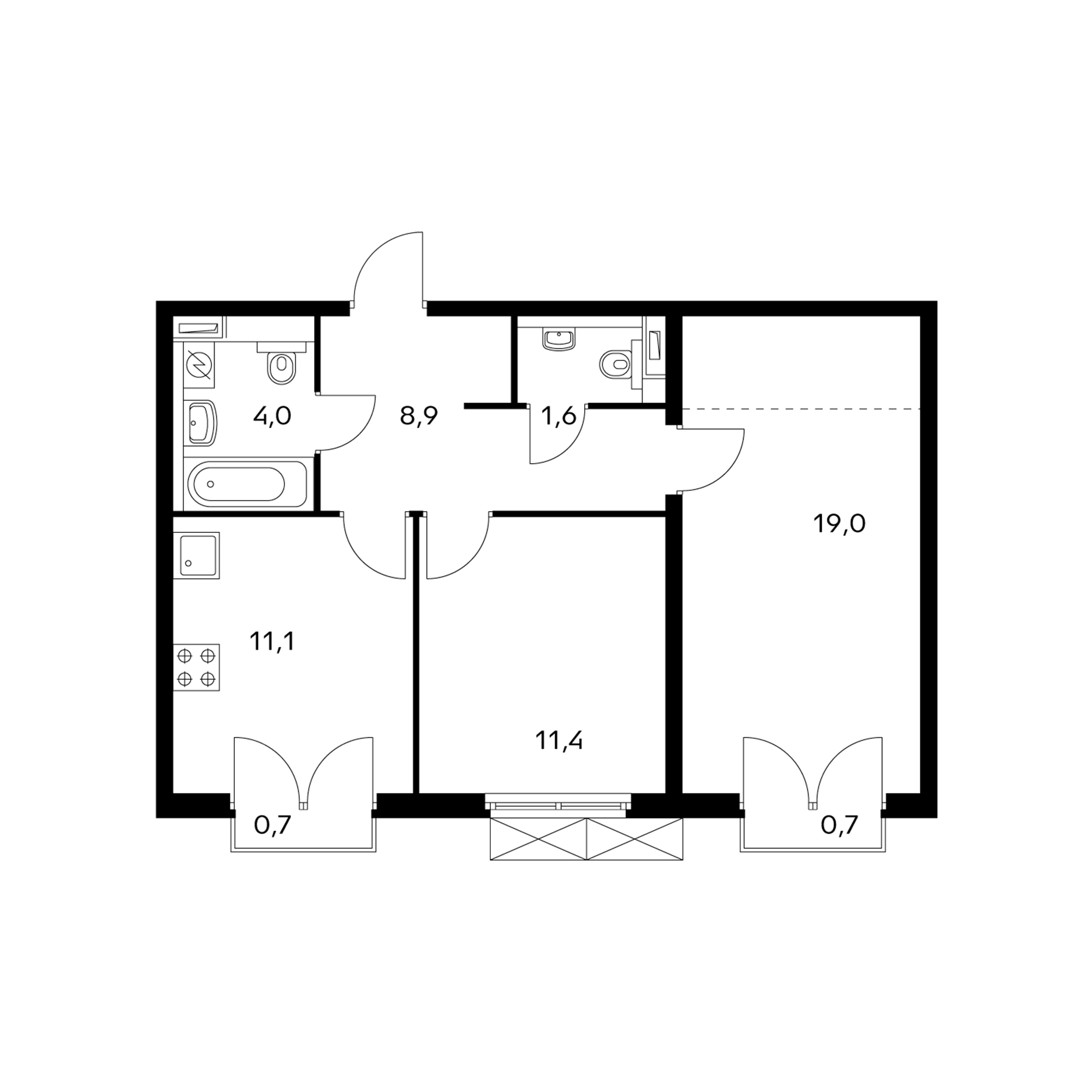 2-комнатная 56.6 м²