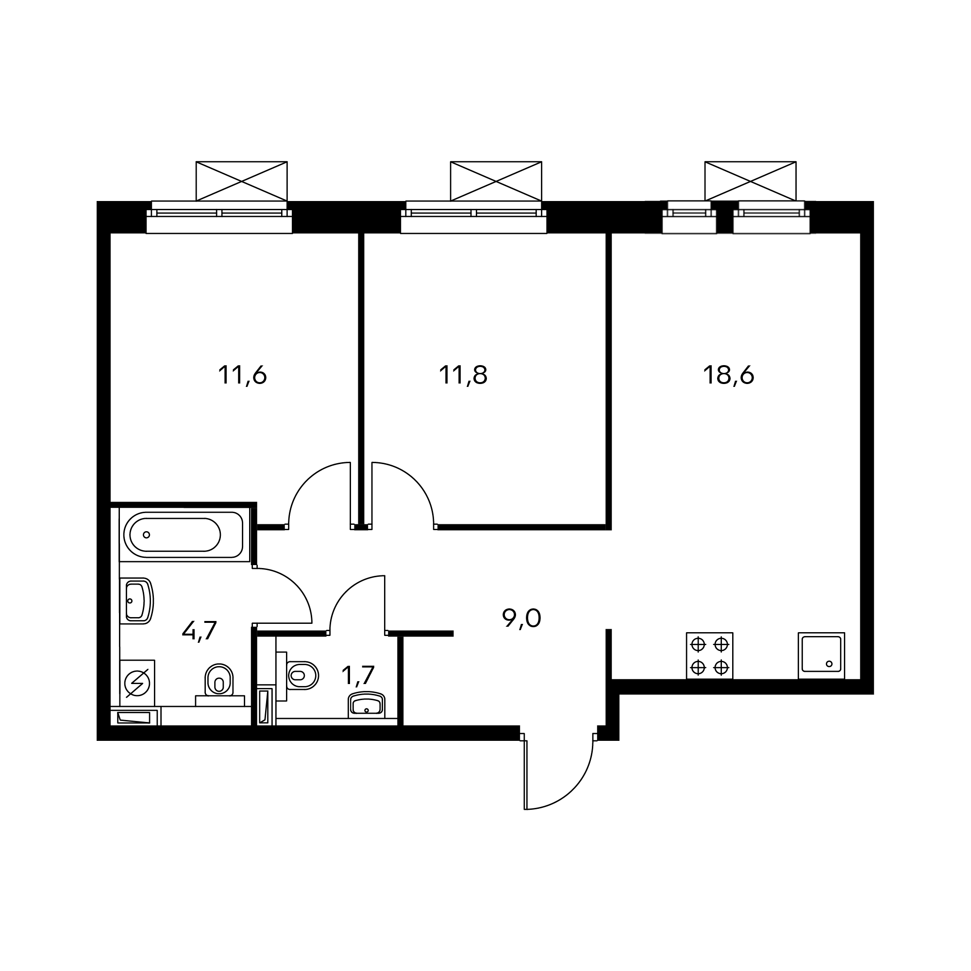 2-комнатная 57.9 м²