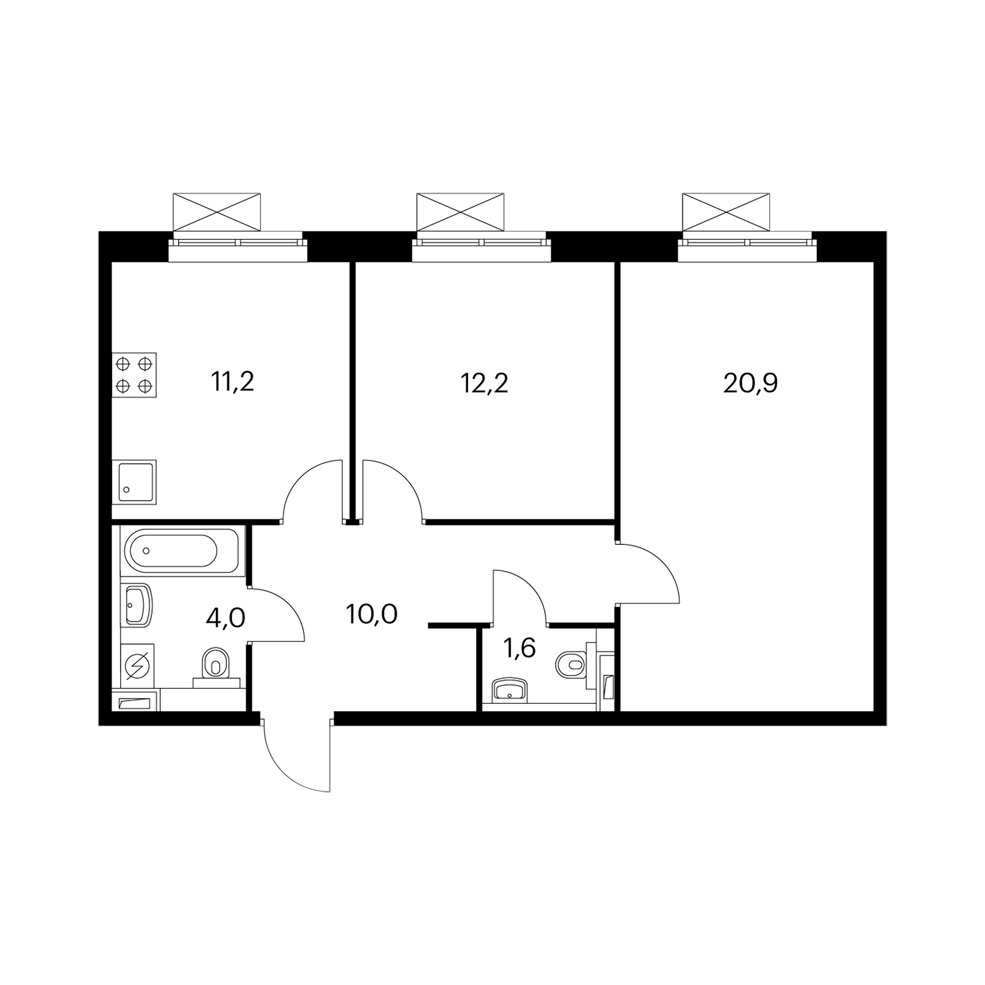 2-комнатная 59.9 м²