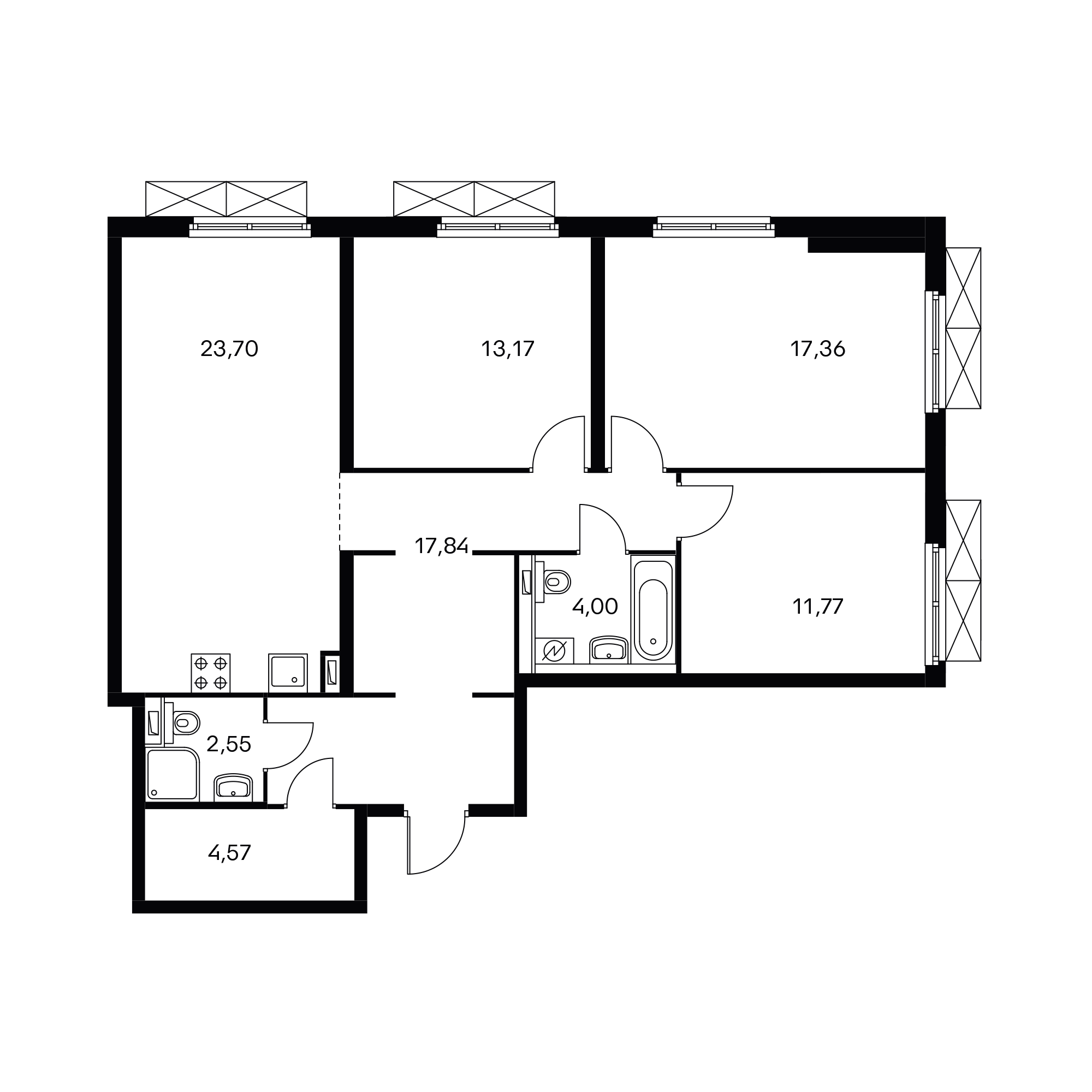 3-комнатная 95.6 м²