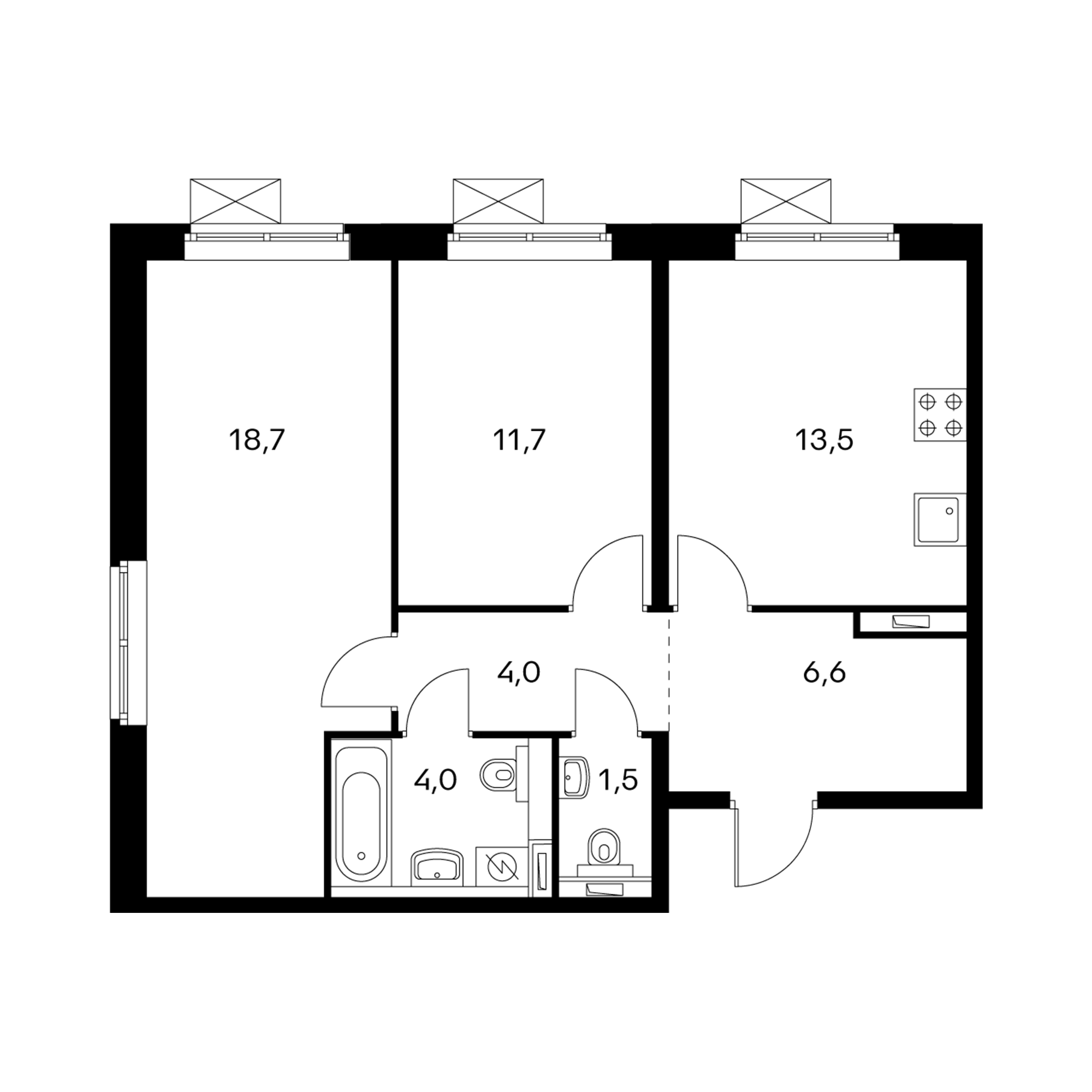 2-комнатная 59.2 м²