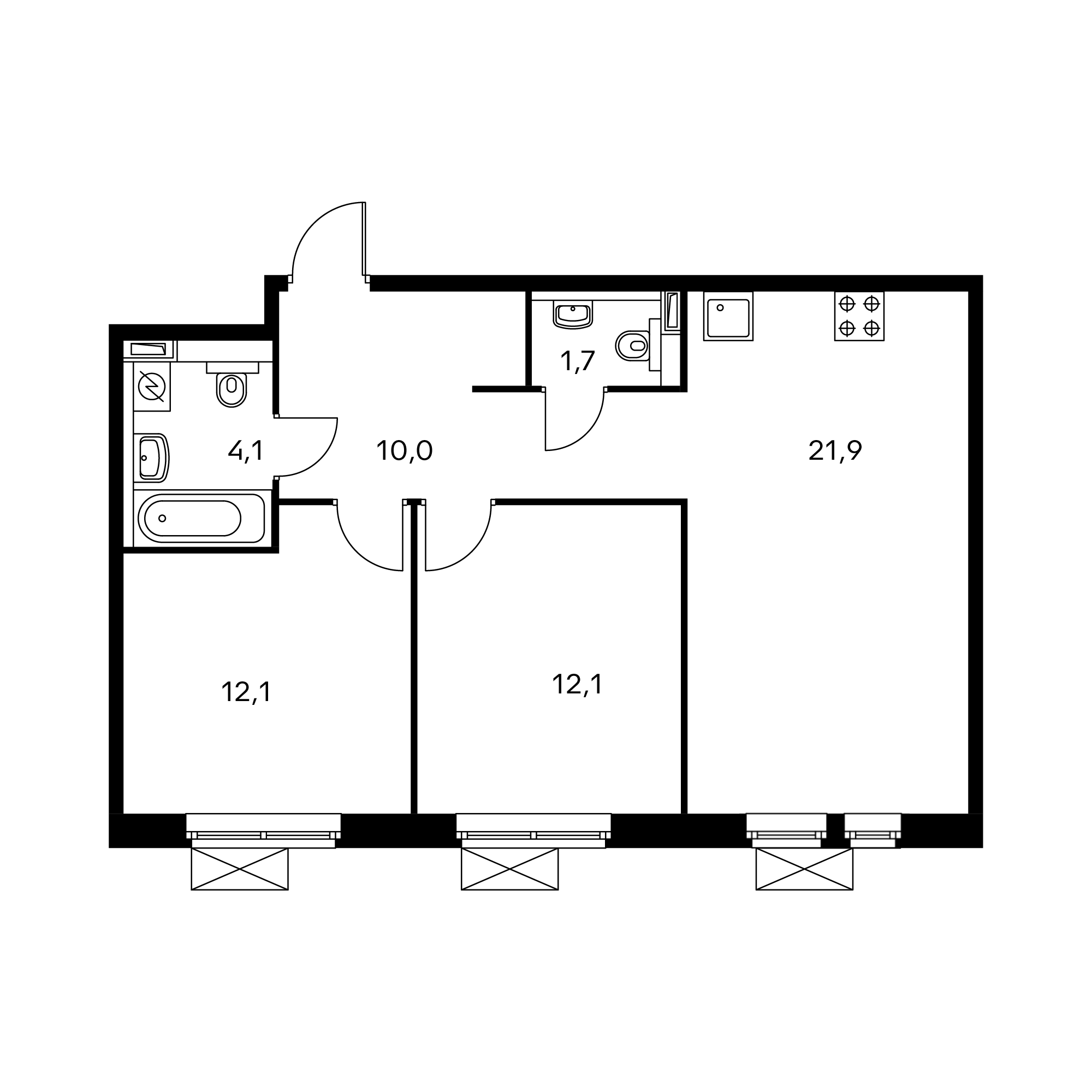 2-комнатная 62.3 м²