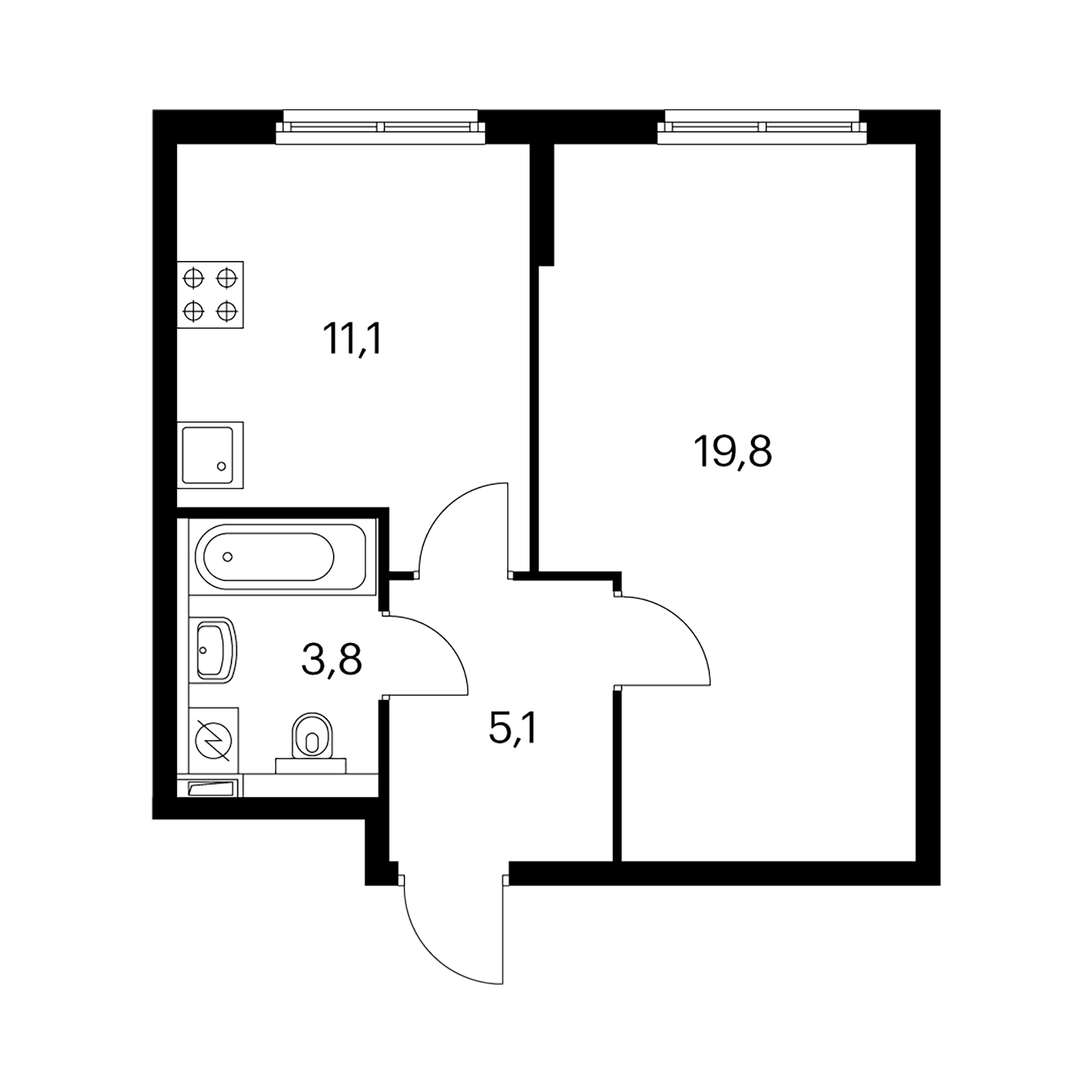 1-комнатная 41.7 м²