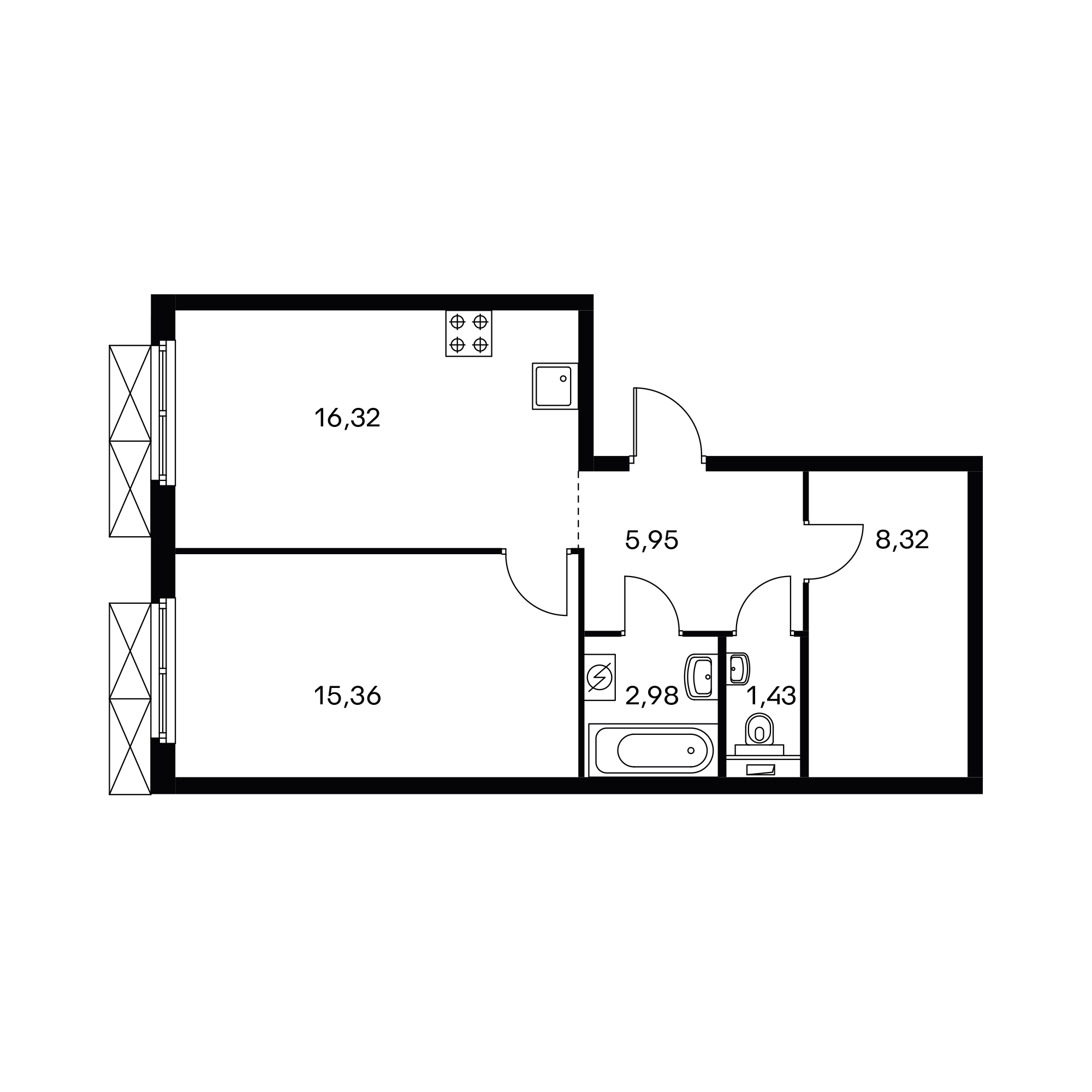 1-комнатная 51.1 м²