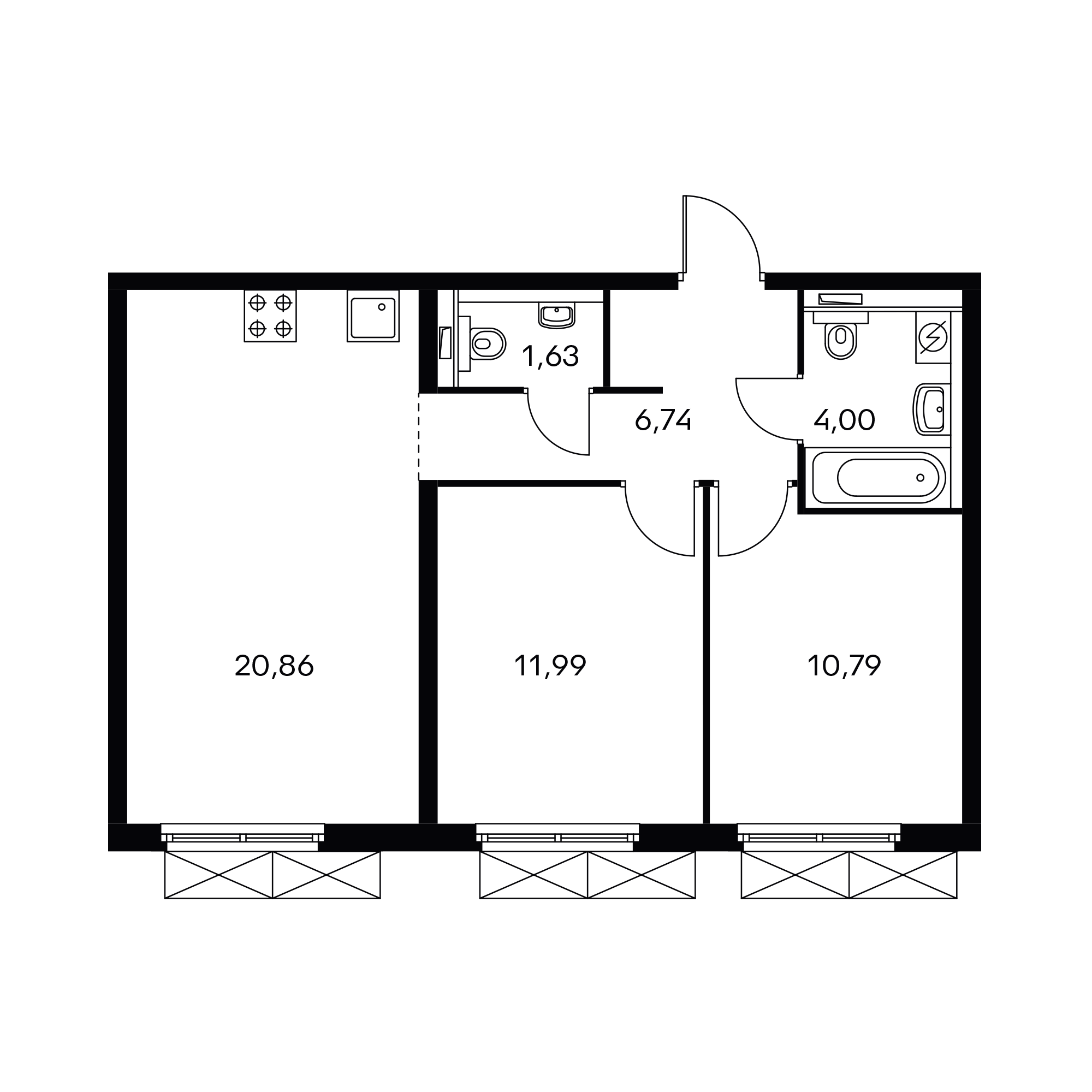 2-комнатная 55.8 м²
