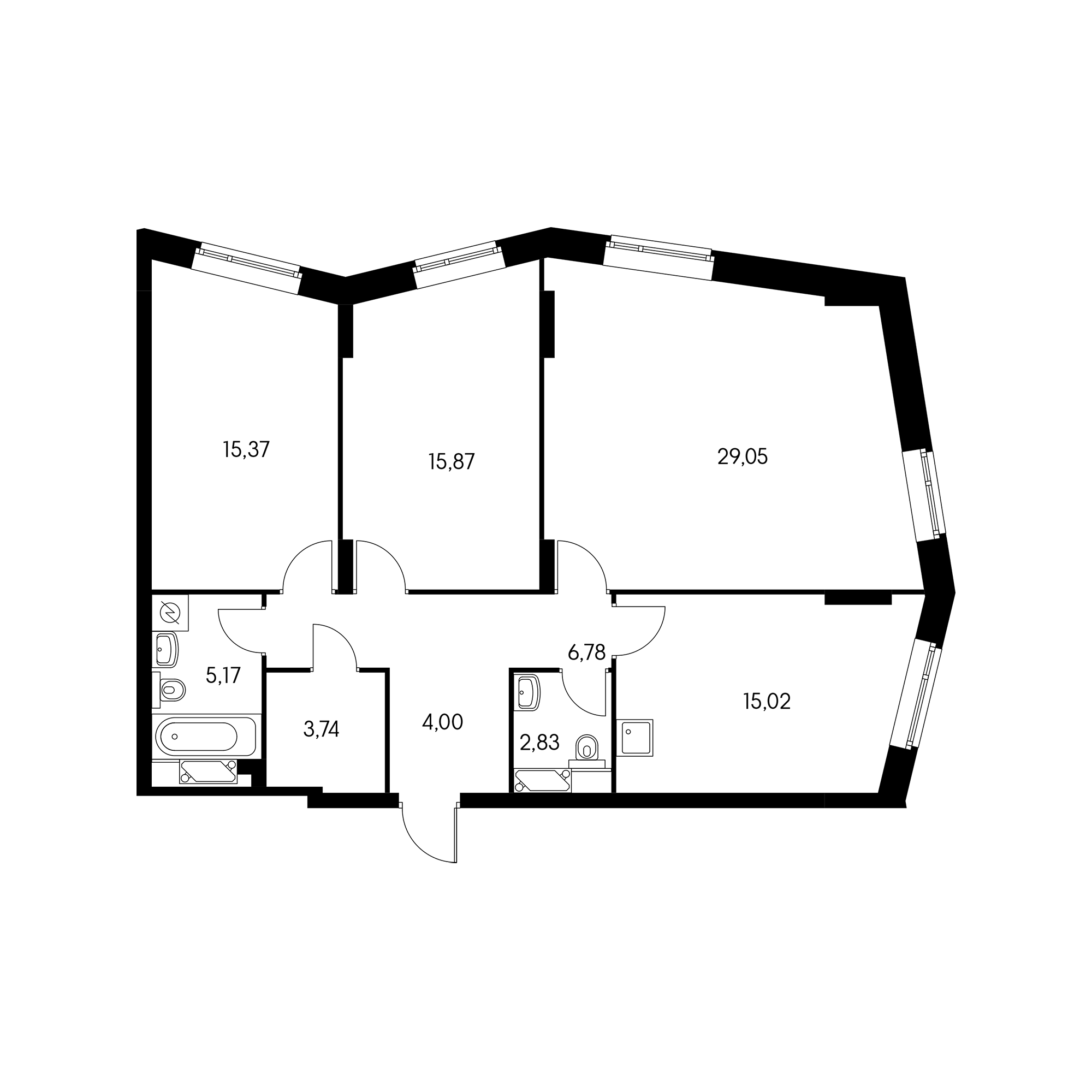 Планировка квартиры в проекте «Green park» от ПИК — площадью 94.1 м² и стоимостью 33 189 305 ₽