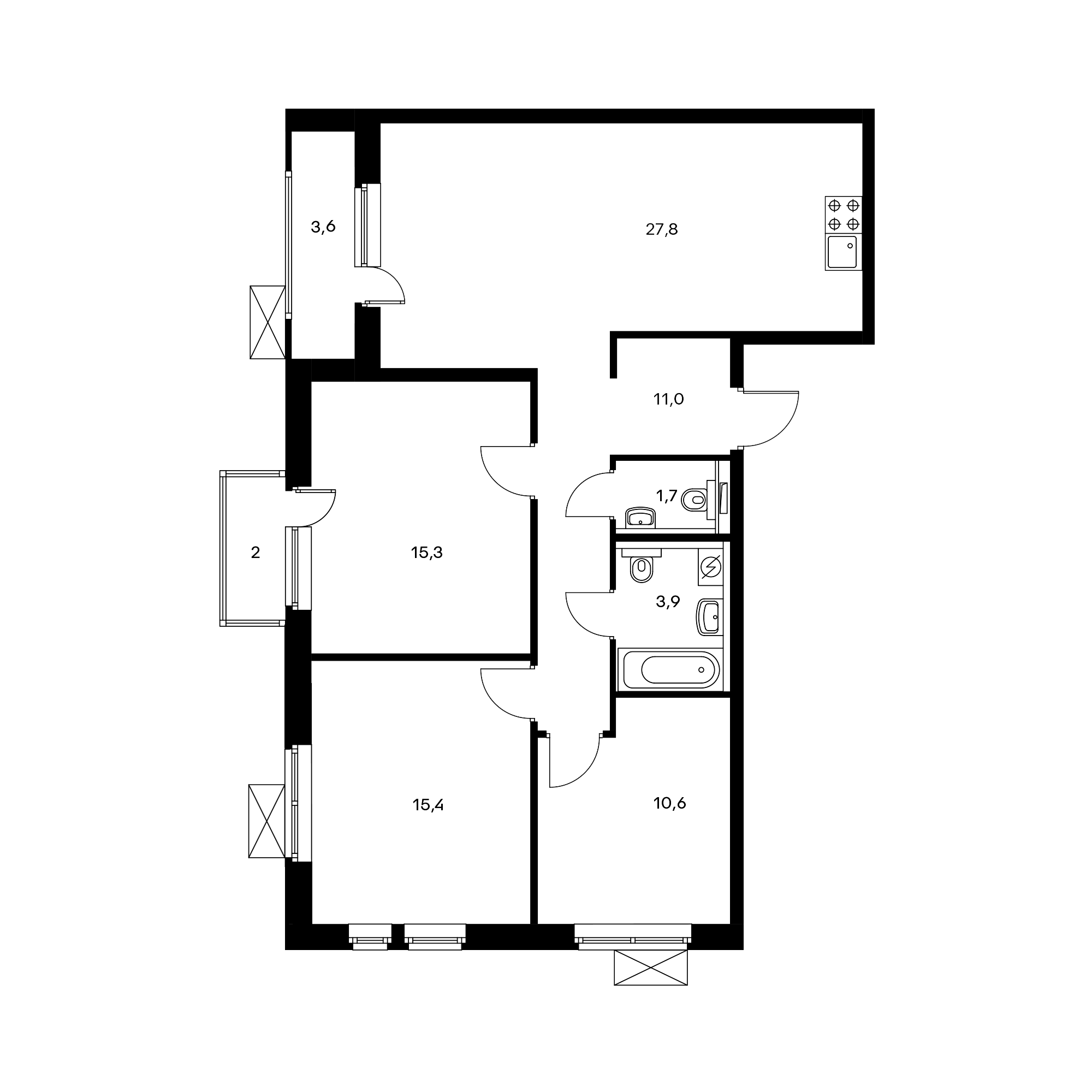 3-комнатная 88 м²