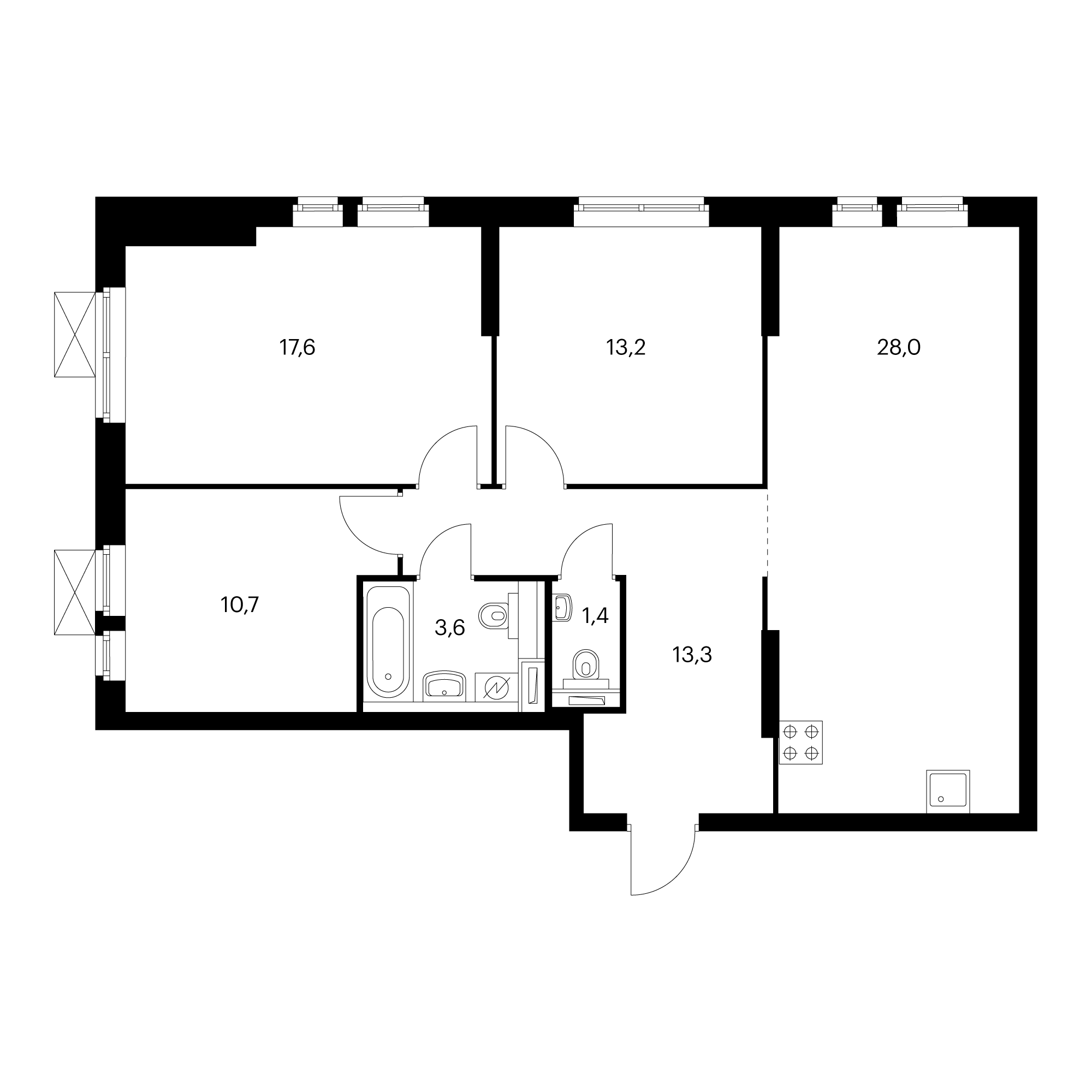 3-комнатная 87.8  м²