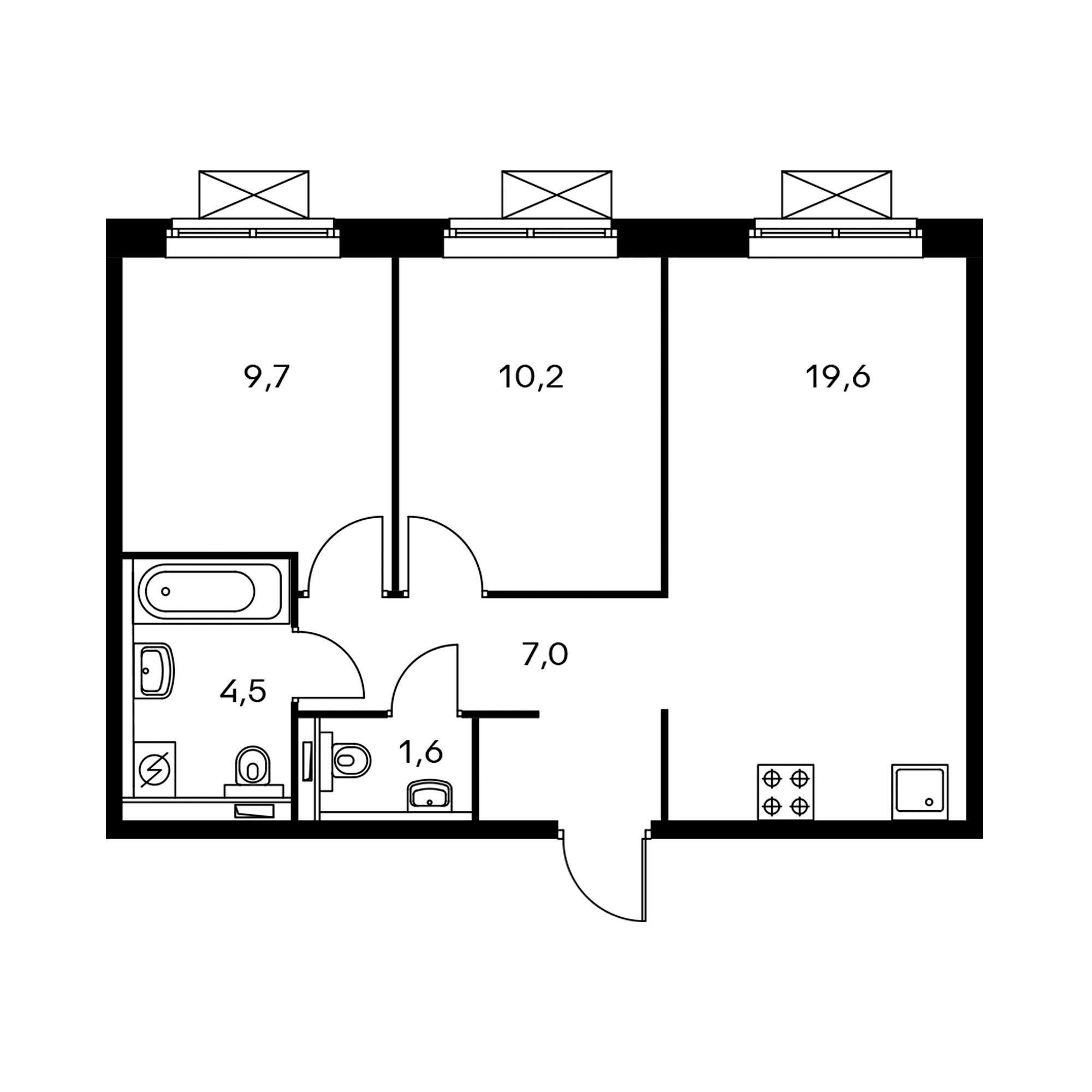 2-комнатная 51.9 м²
