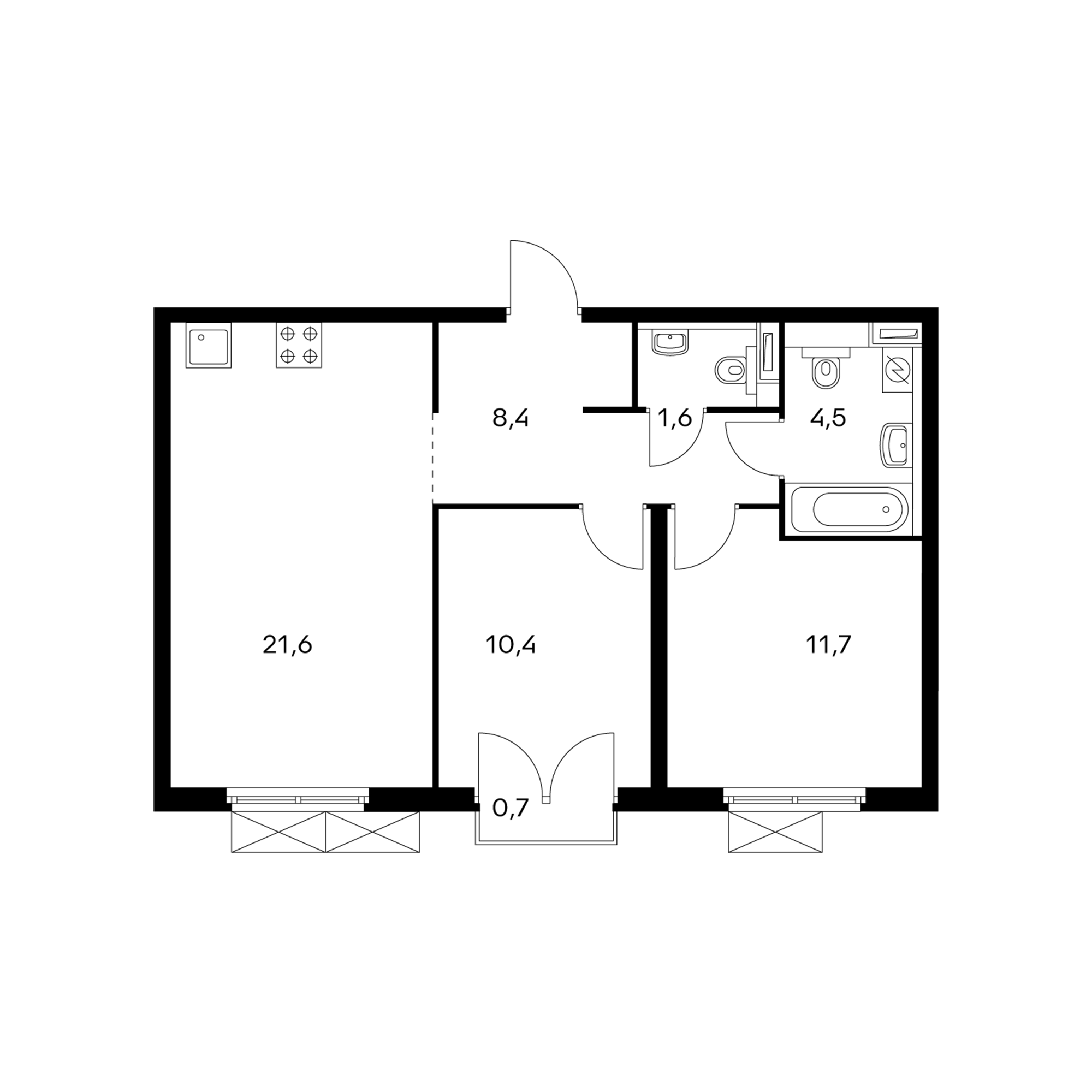 2-комнатная 58.7 м²