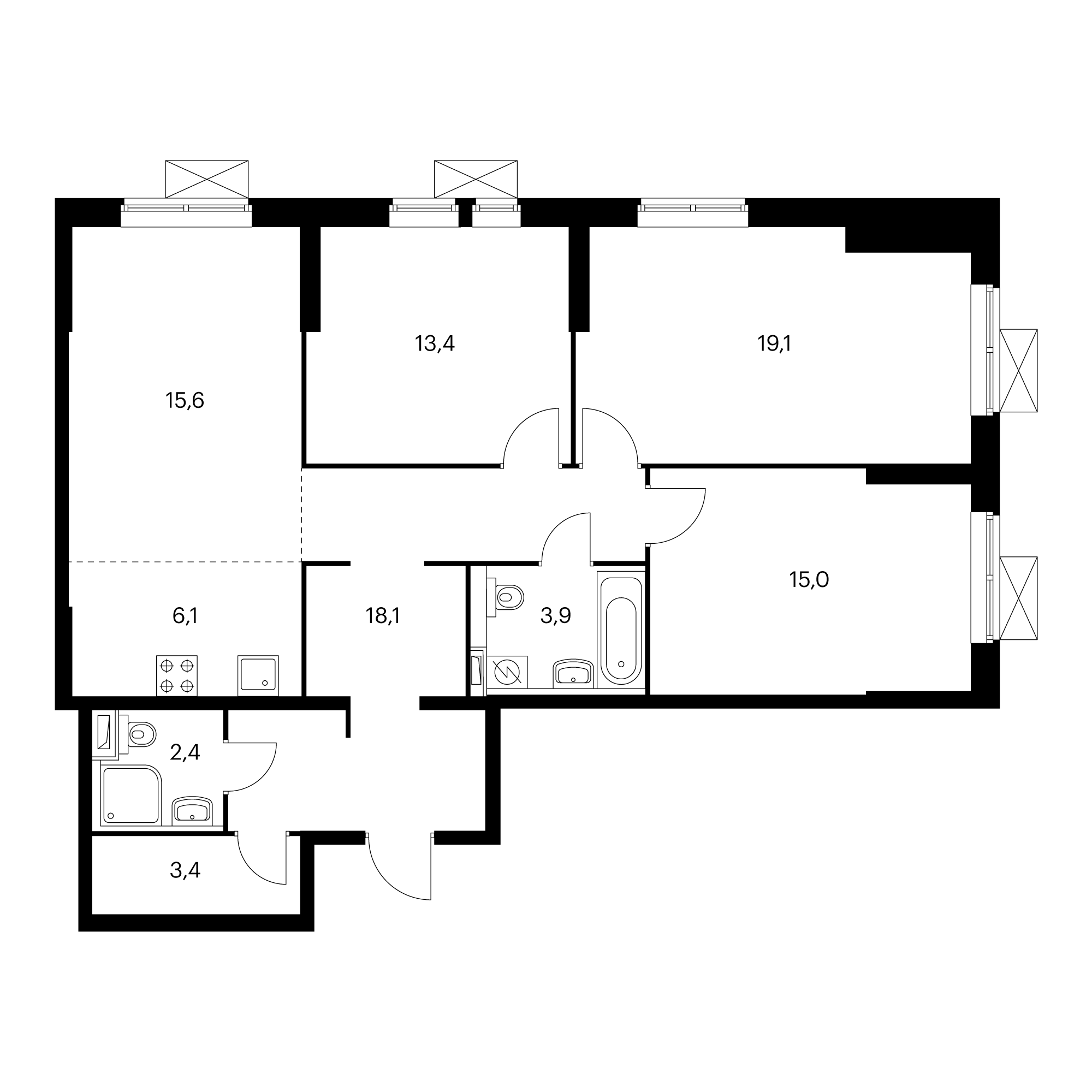 4-комнатная 97 м²