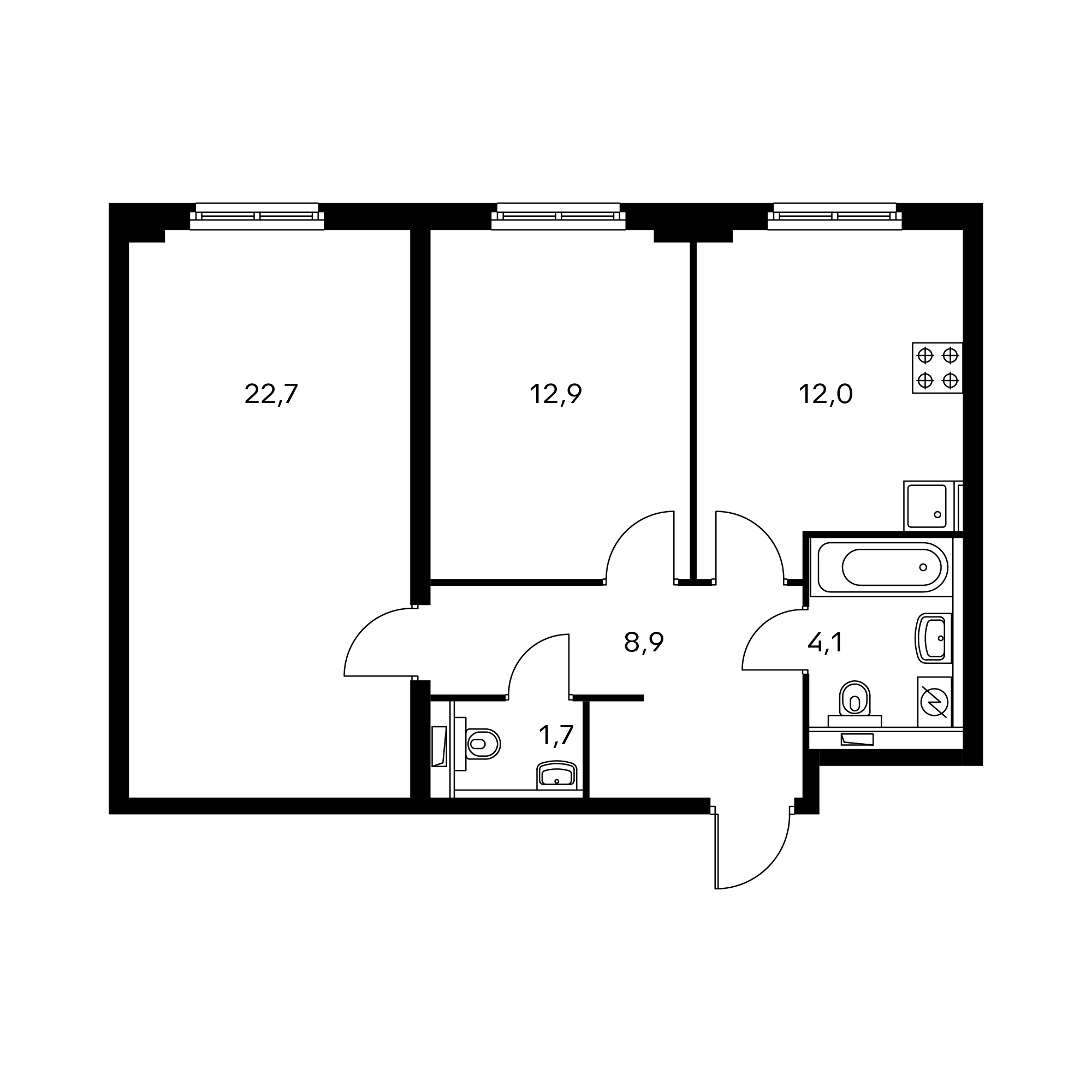 2-комнатная 61.4 м²