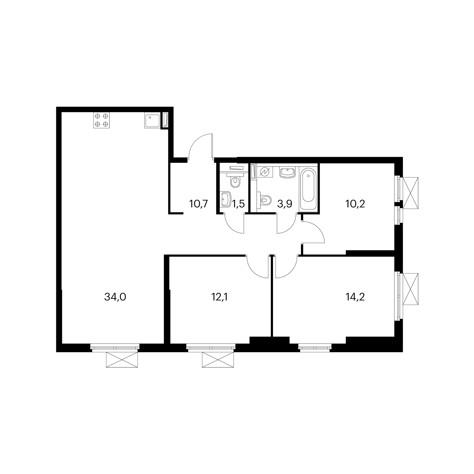 3-комнатная 86.4 м²