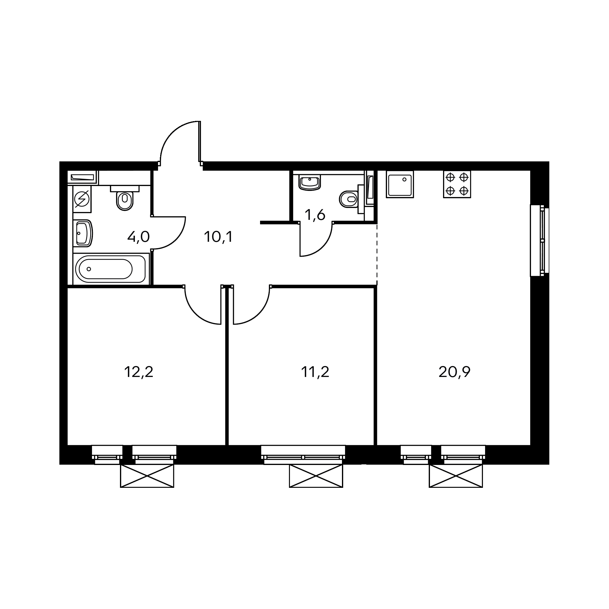 2-комнатная 59.9  м²