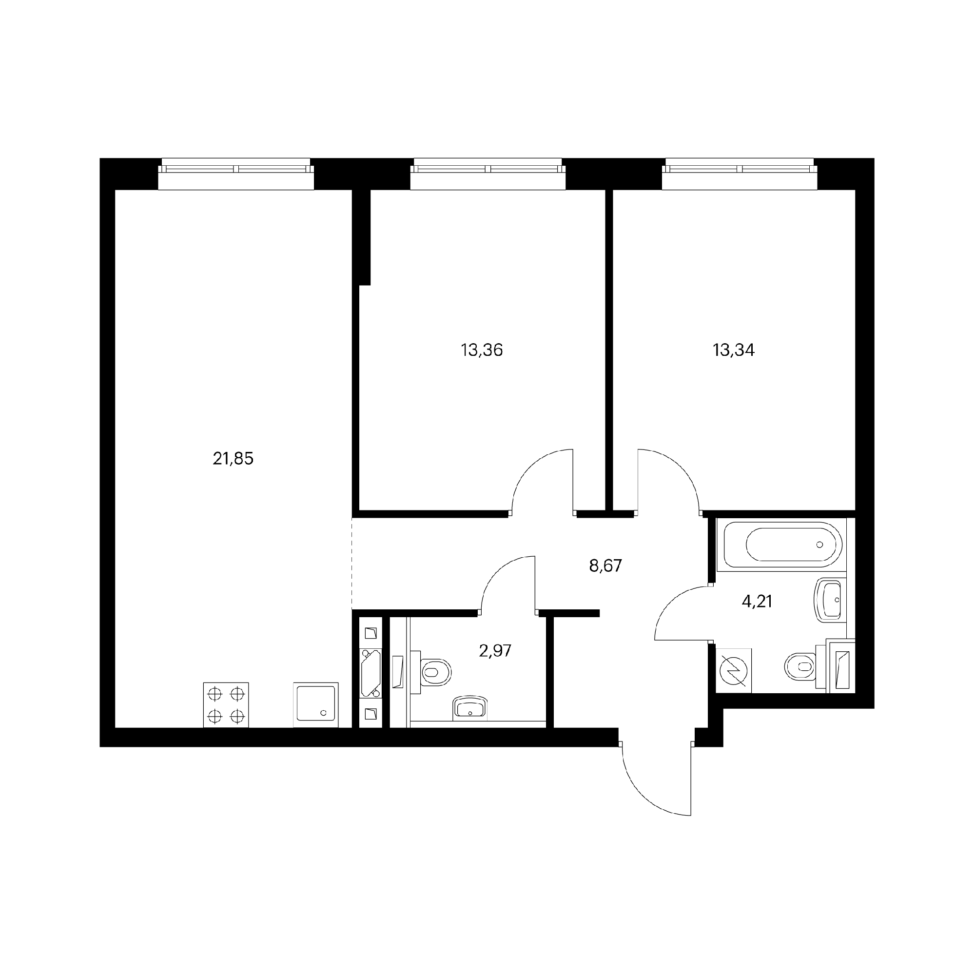 2-комнатная 64.4  м²
