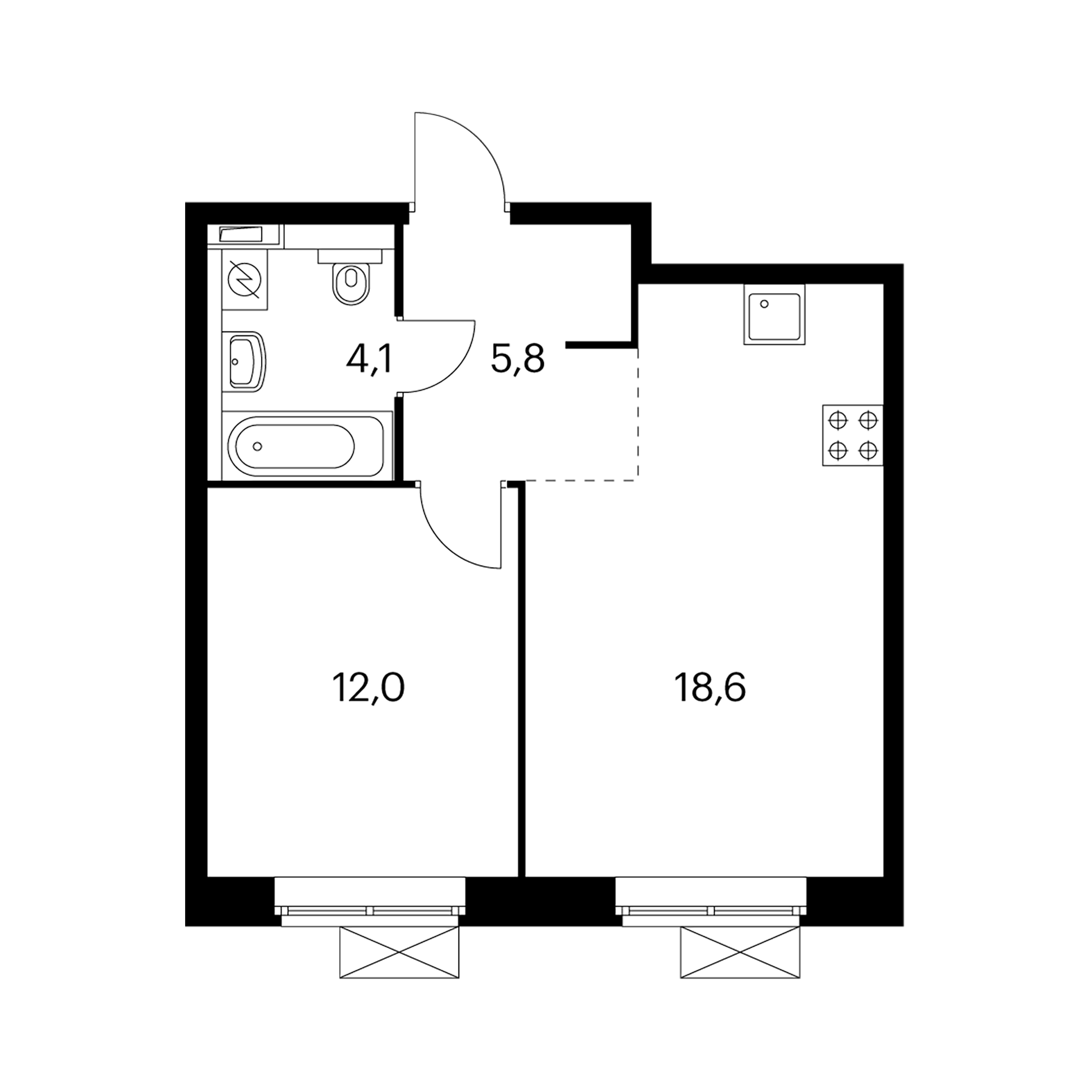 1-комнатная 40 м²