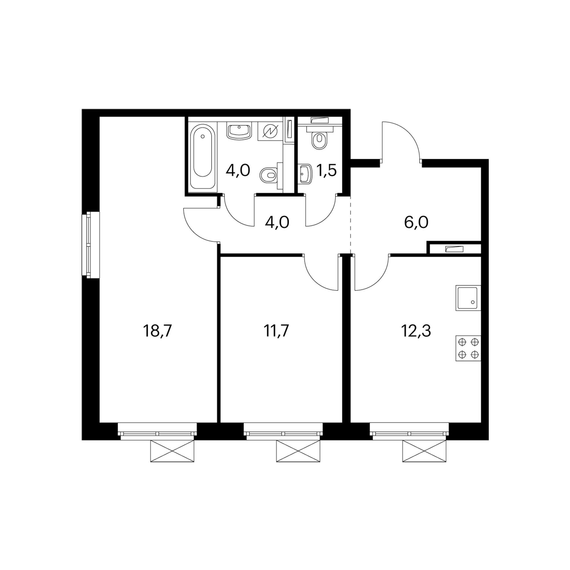 2-комнатная 58.2 м²