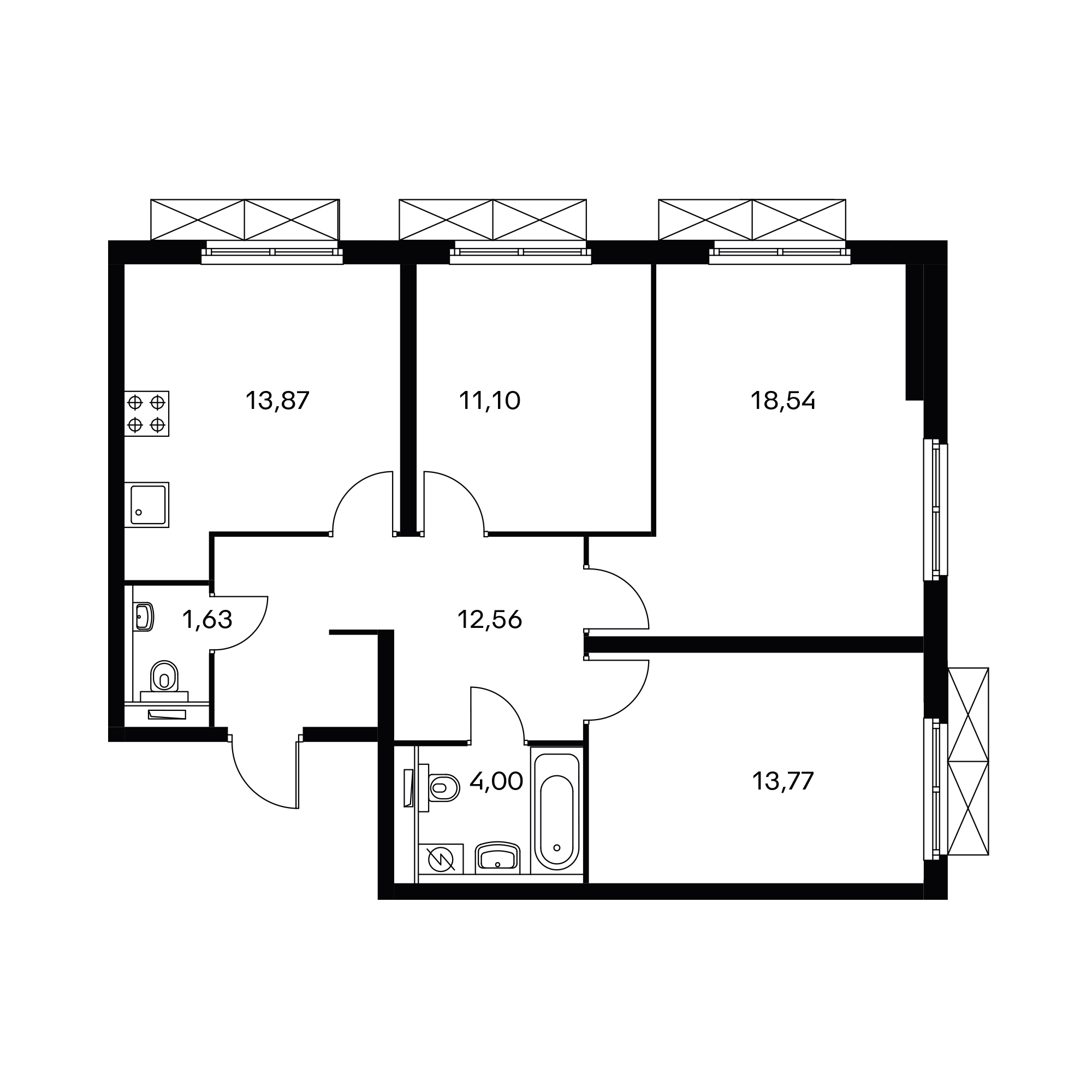 3-комнатная 76.4 м²