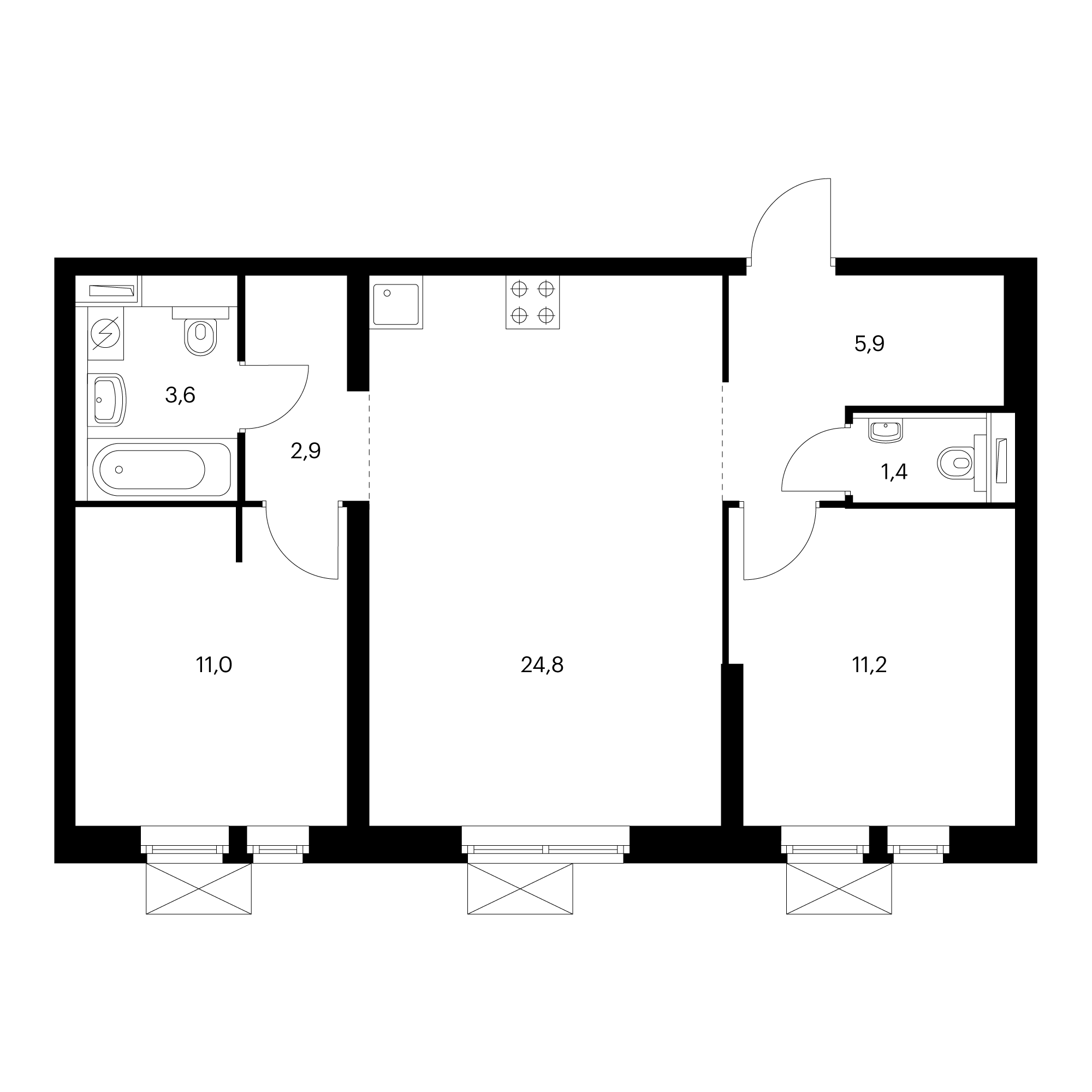 2-комнатная 60.8 м²