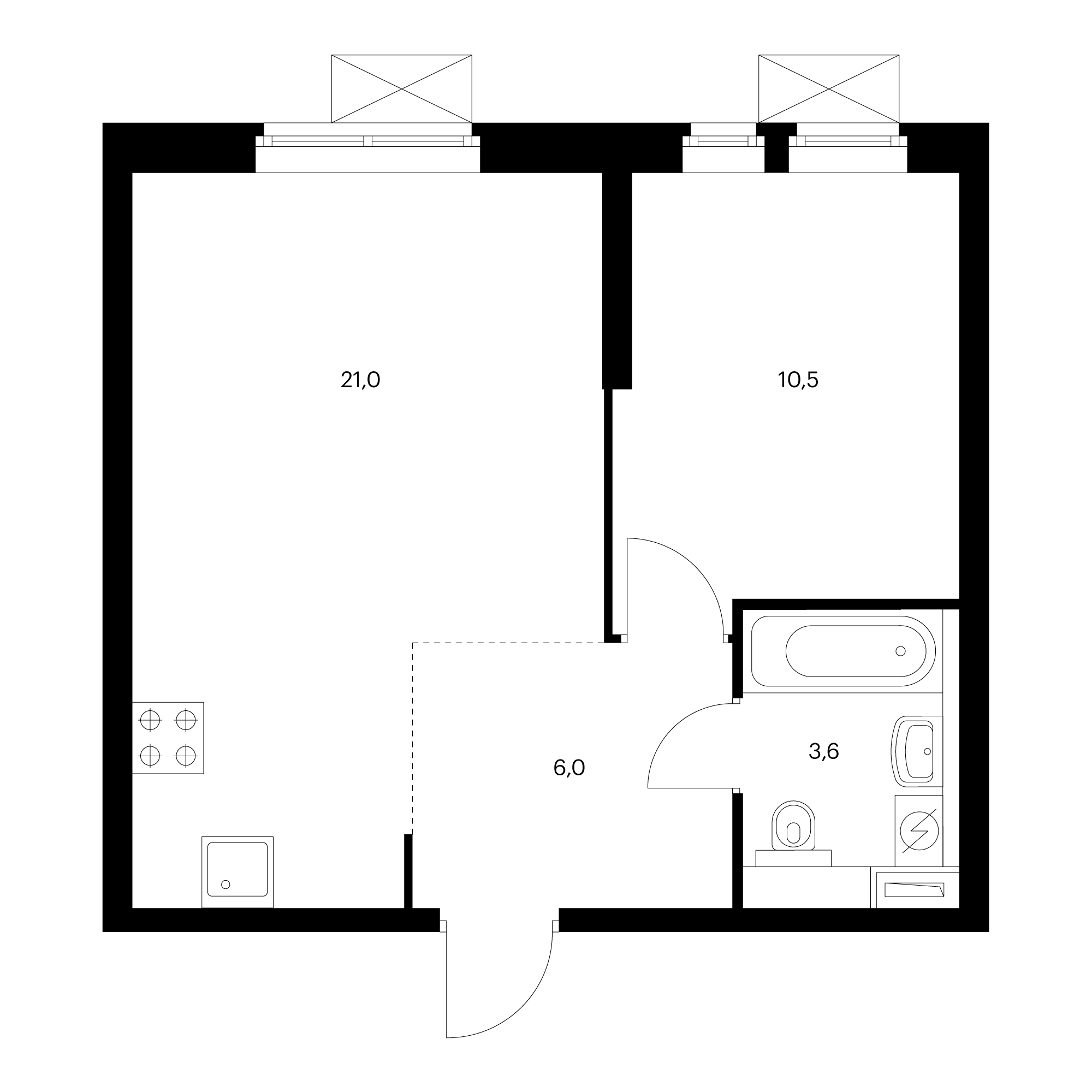 1-комнатная 41.4 м²