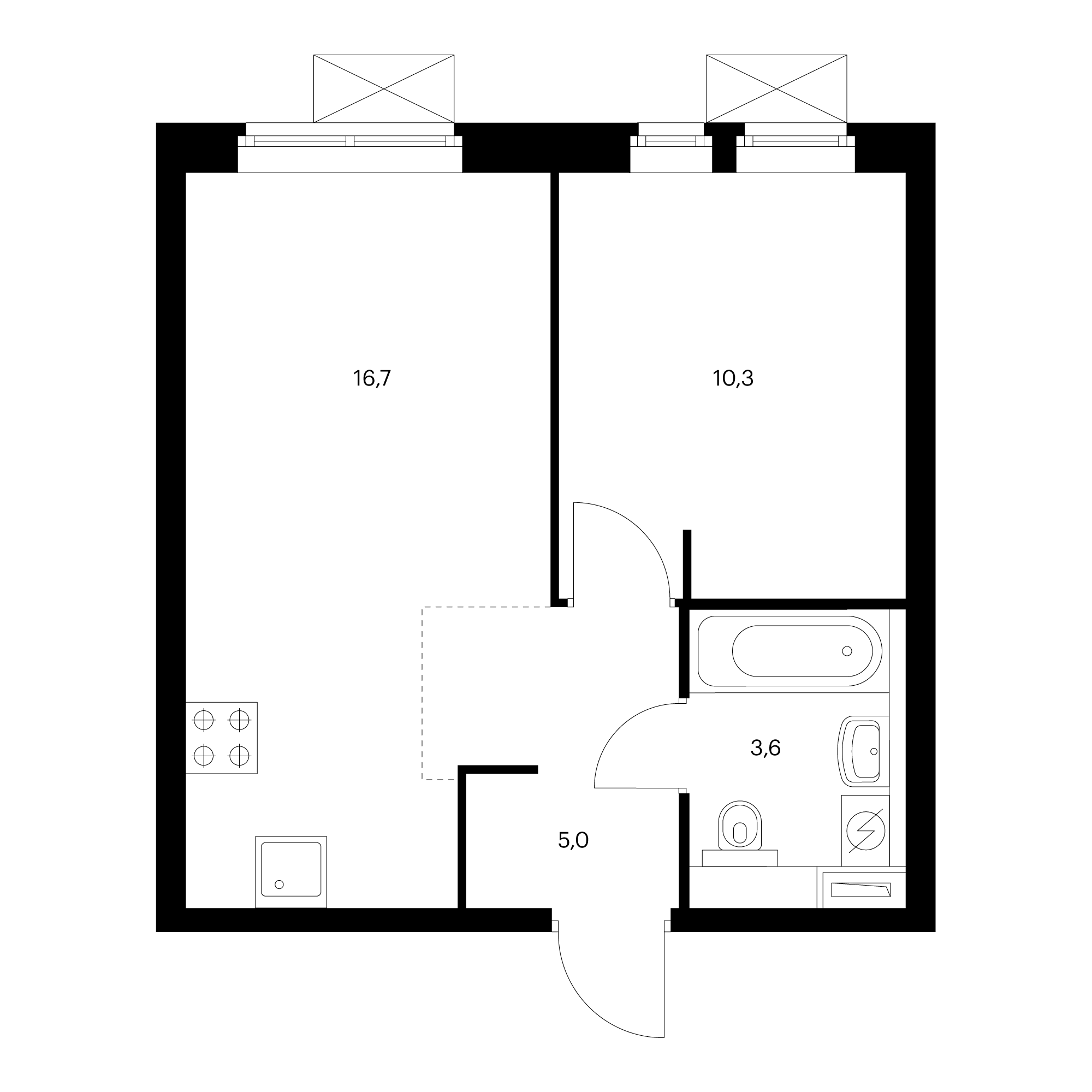 1-комнатная 35.8 м²