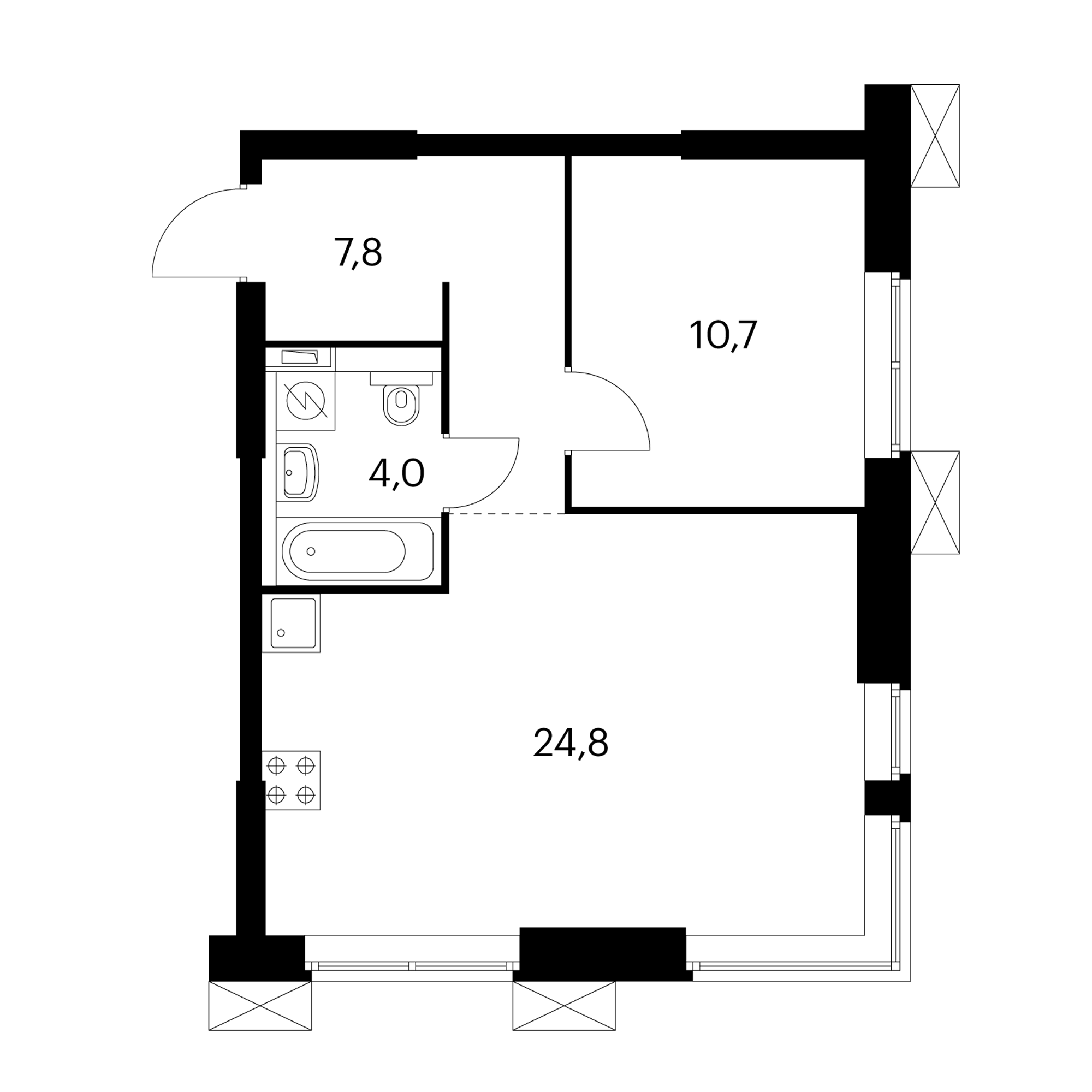 1-комнатные 46.4 м²