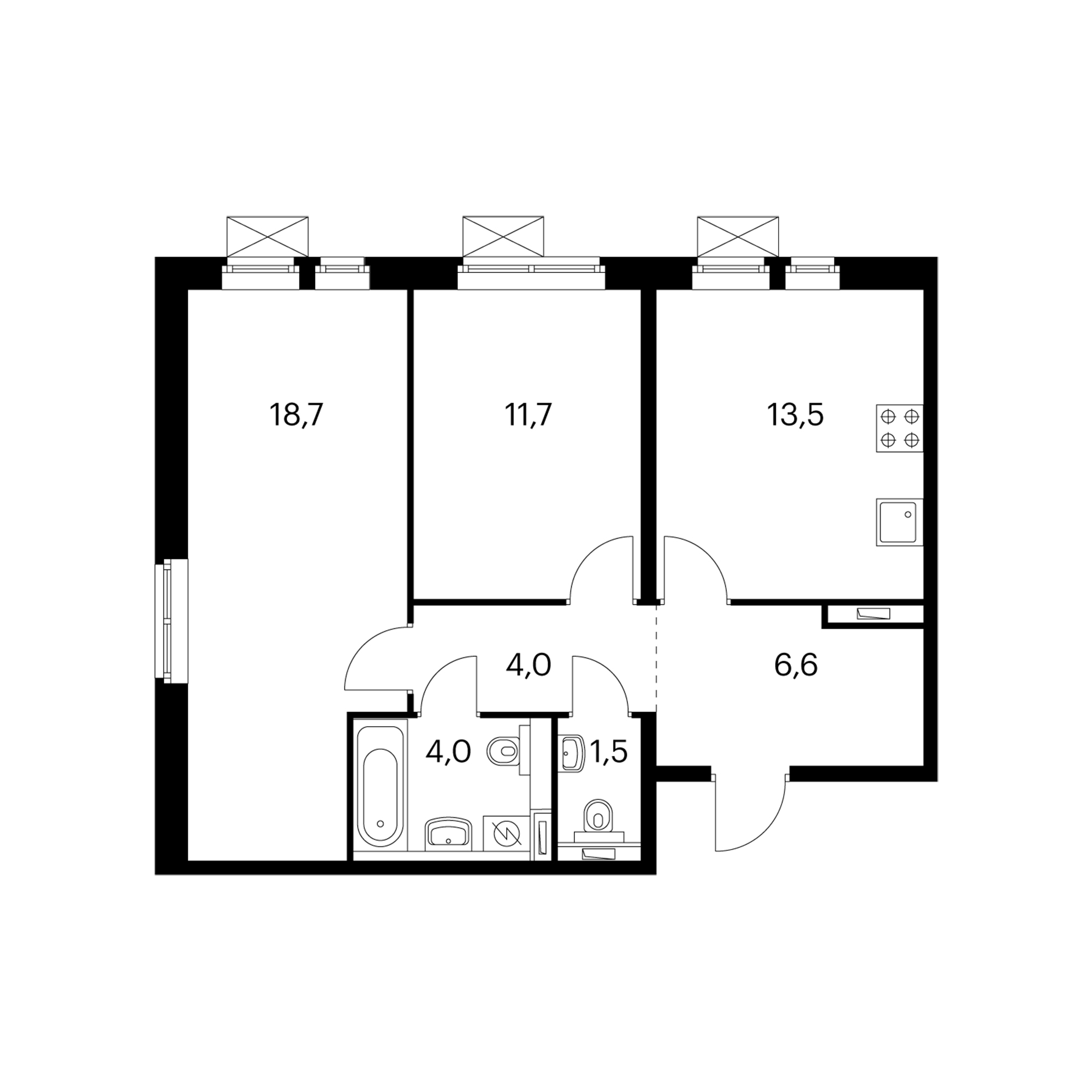 2-комнатная 60 м²