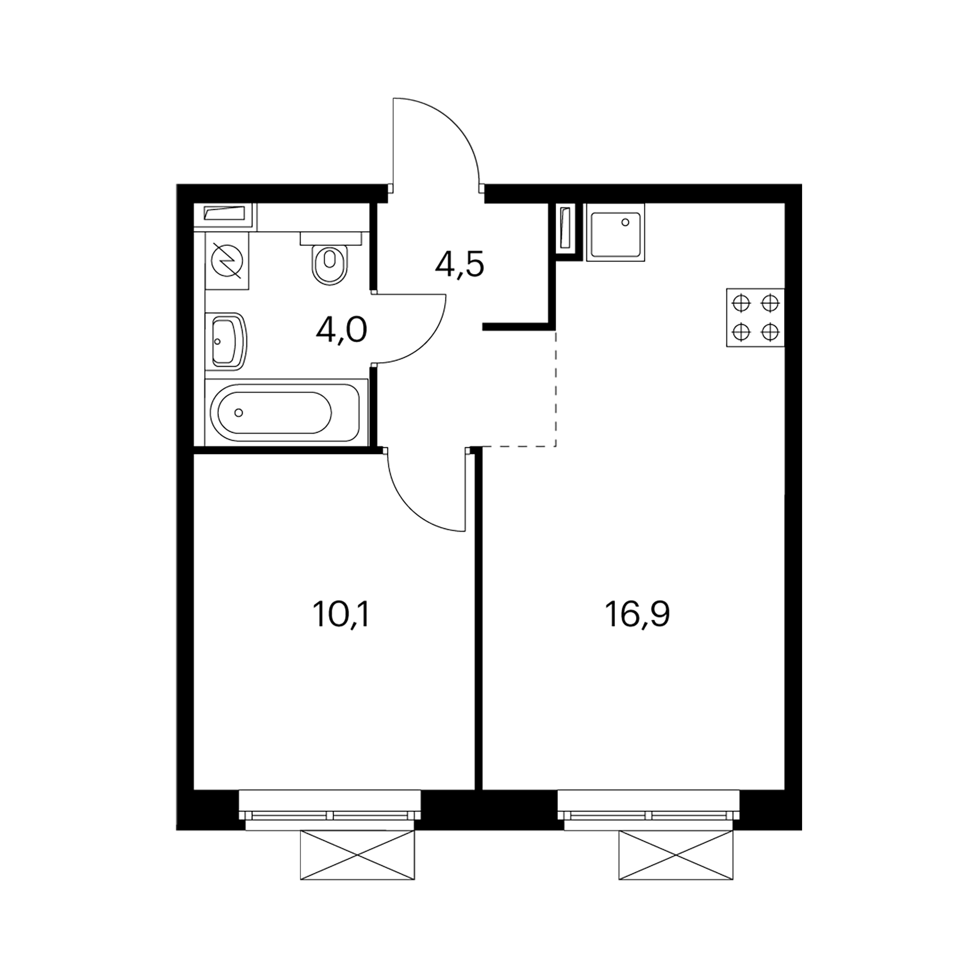 1-комнатная 35.5  м²