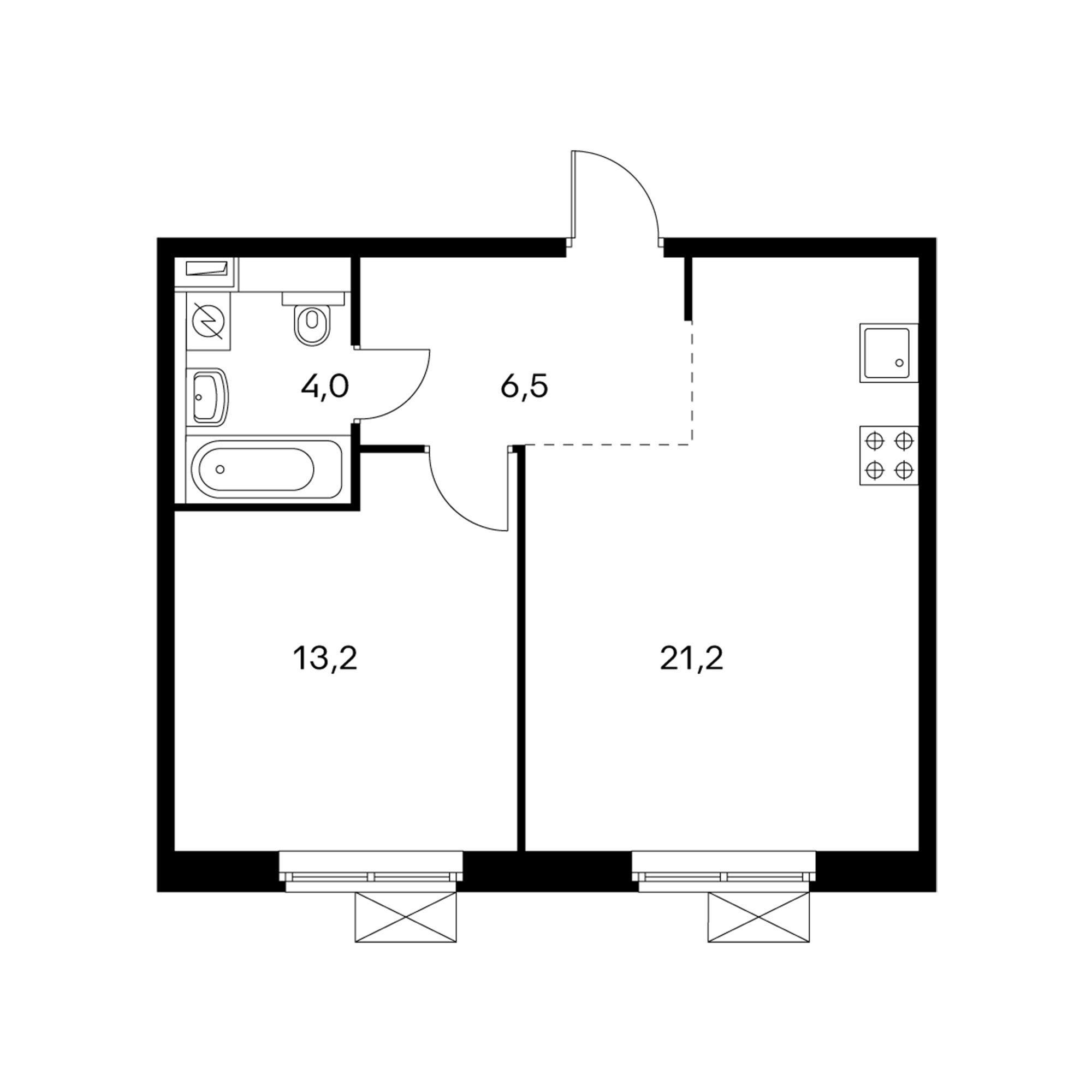 1-комнатная 44.4  м²