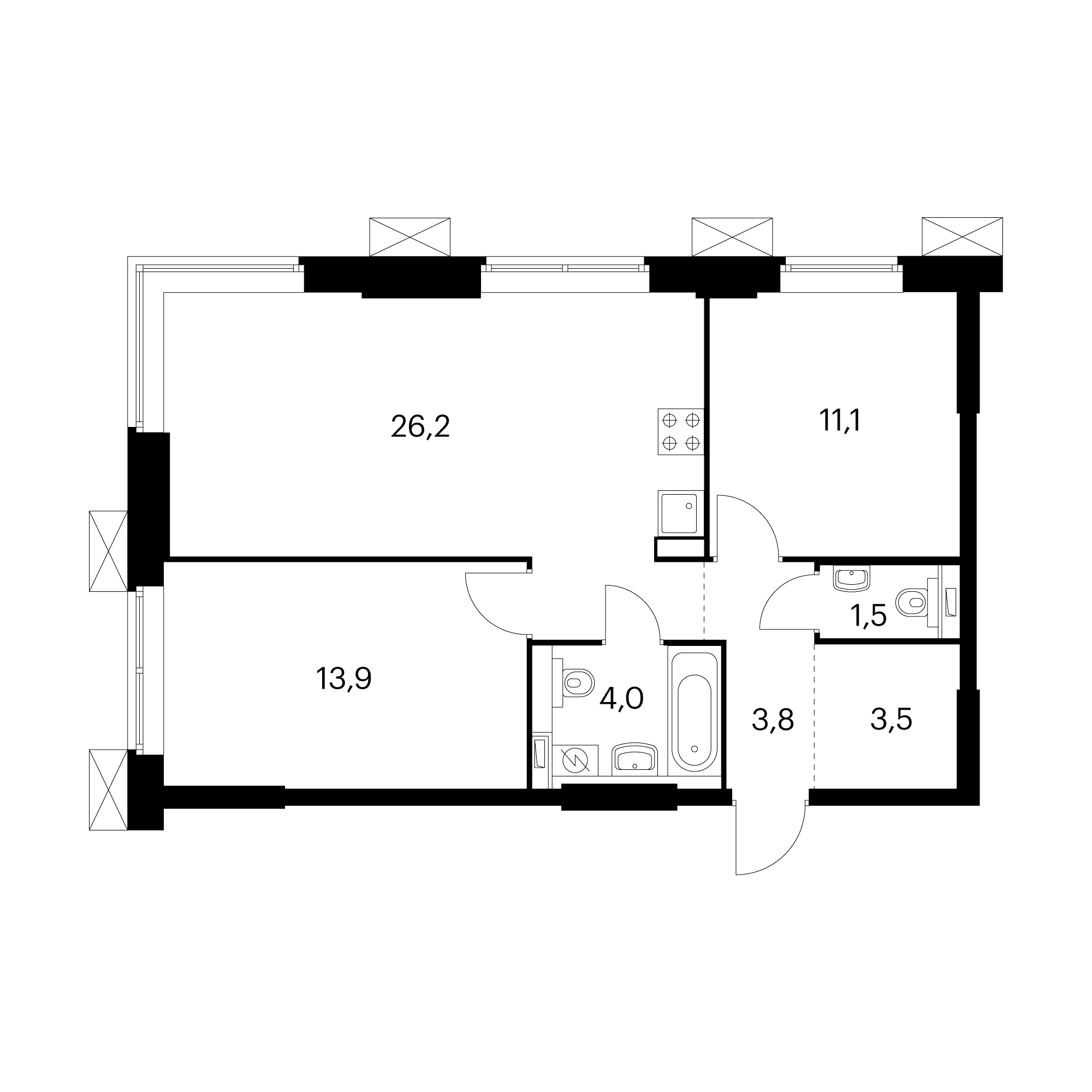 2-комнатные 63.9  м²