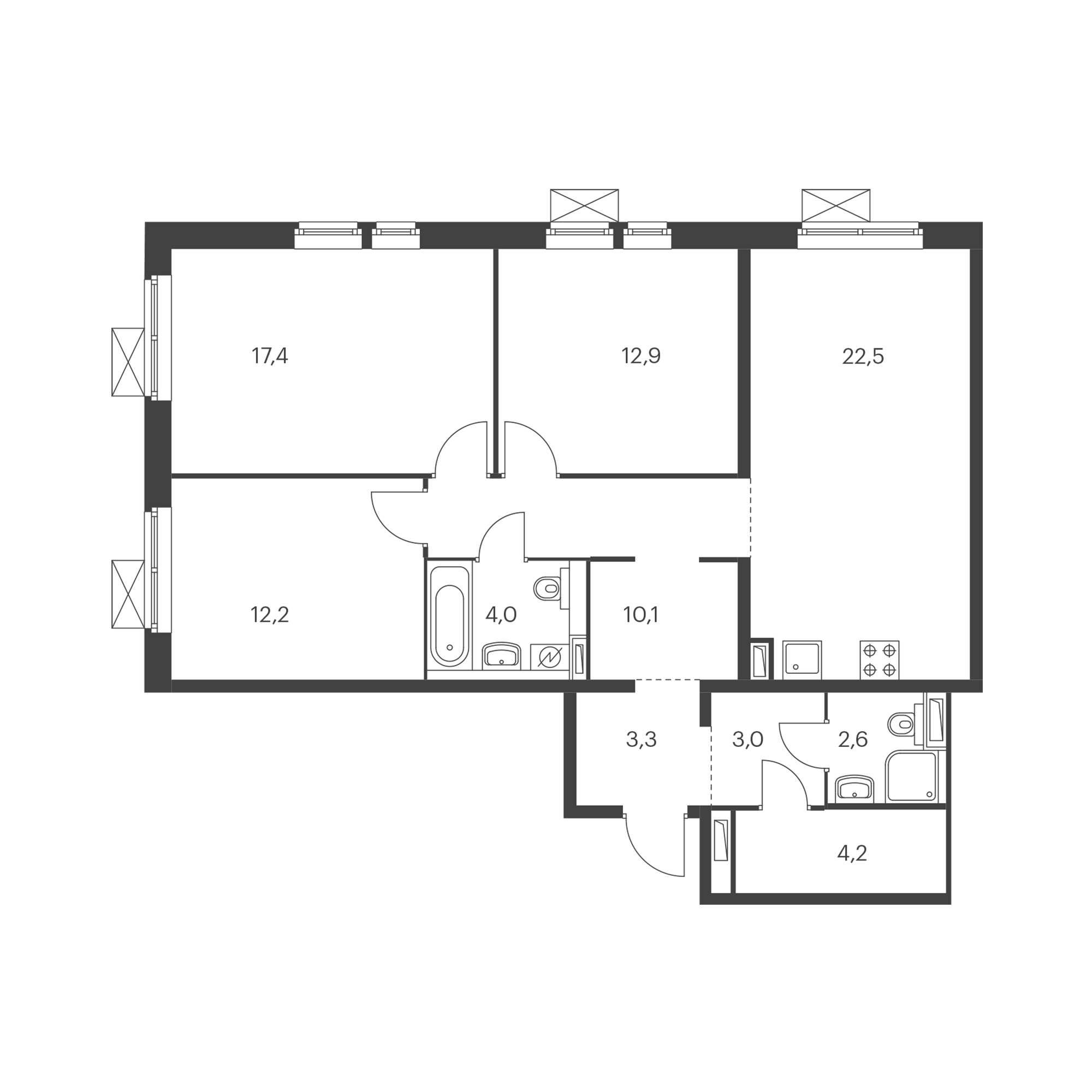 3-комнатная 91.6 м²