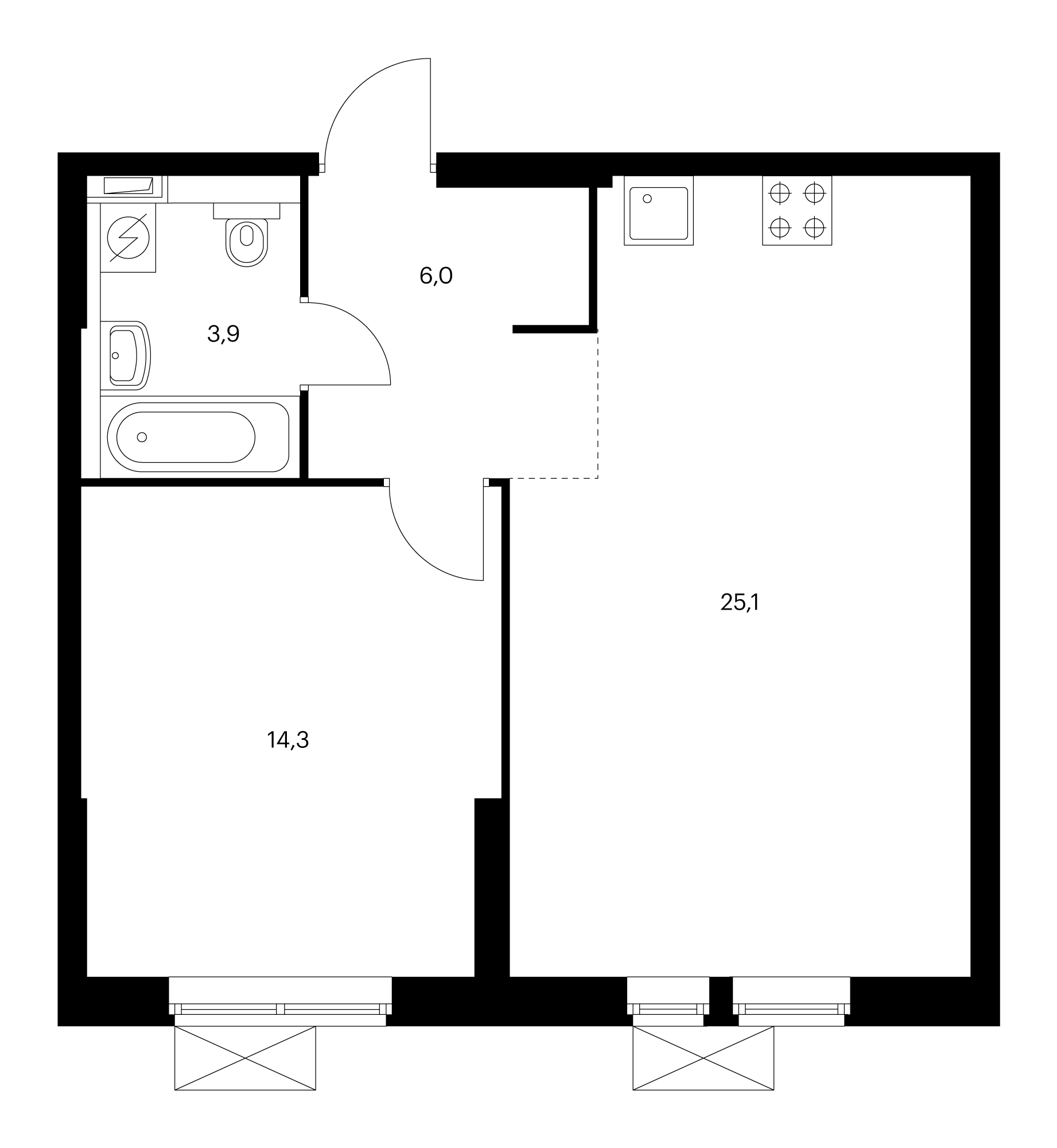 1-комнатная 49.3 м²