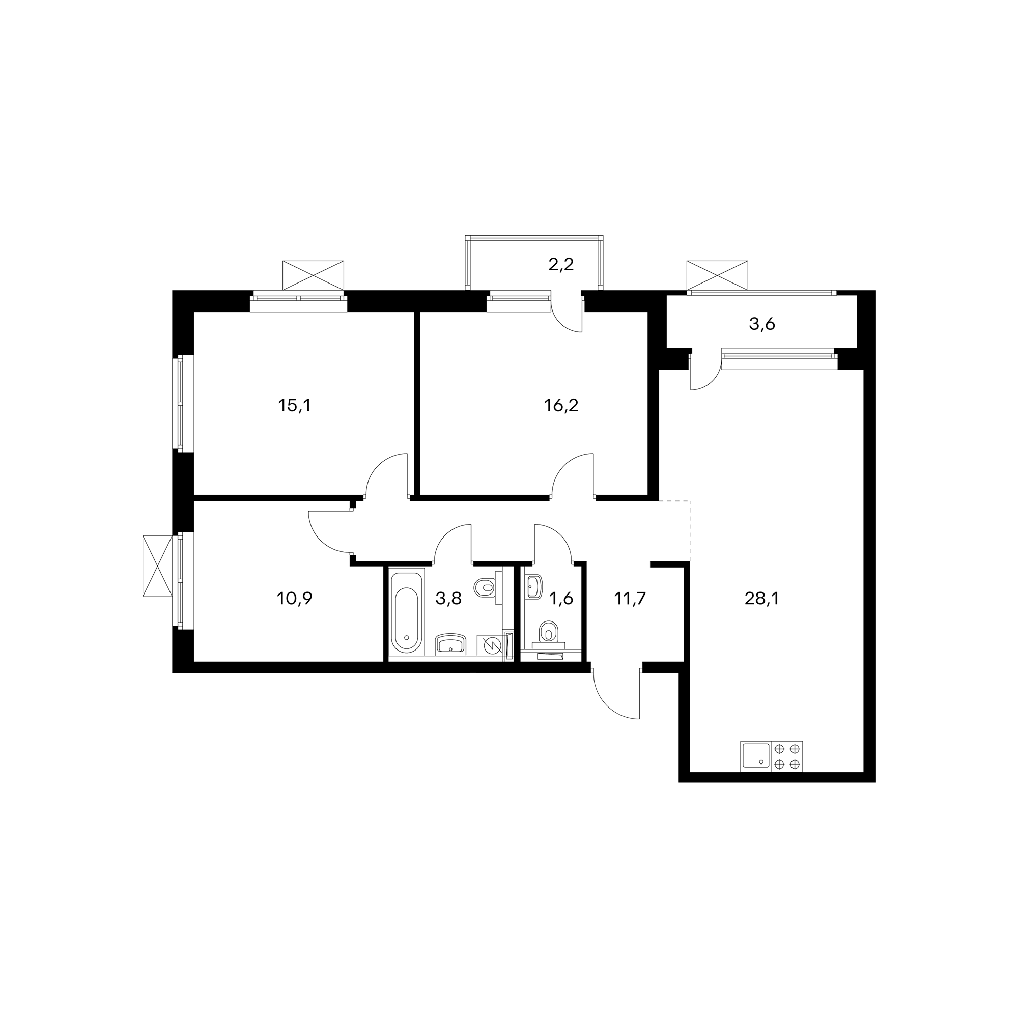3-комнатная 88.4 м²