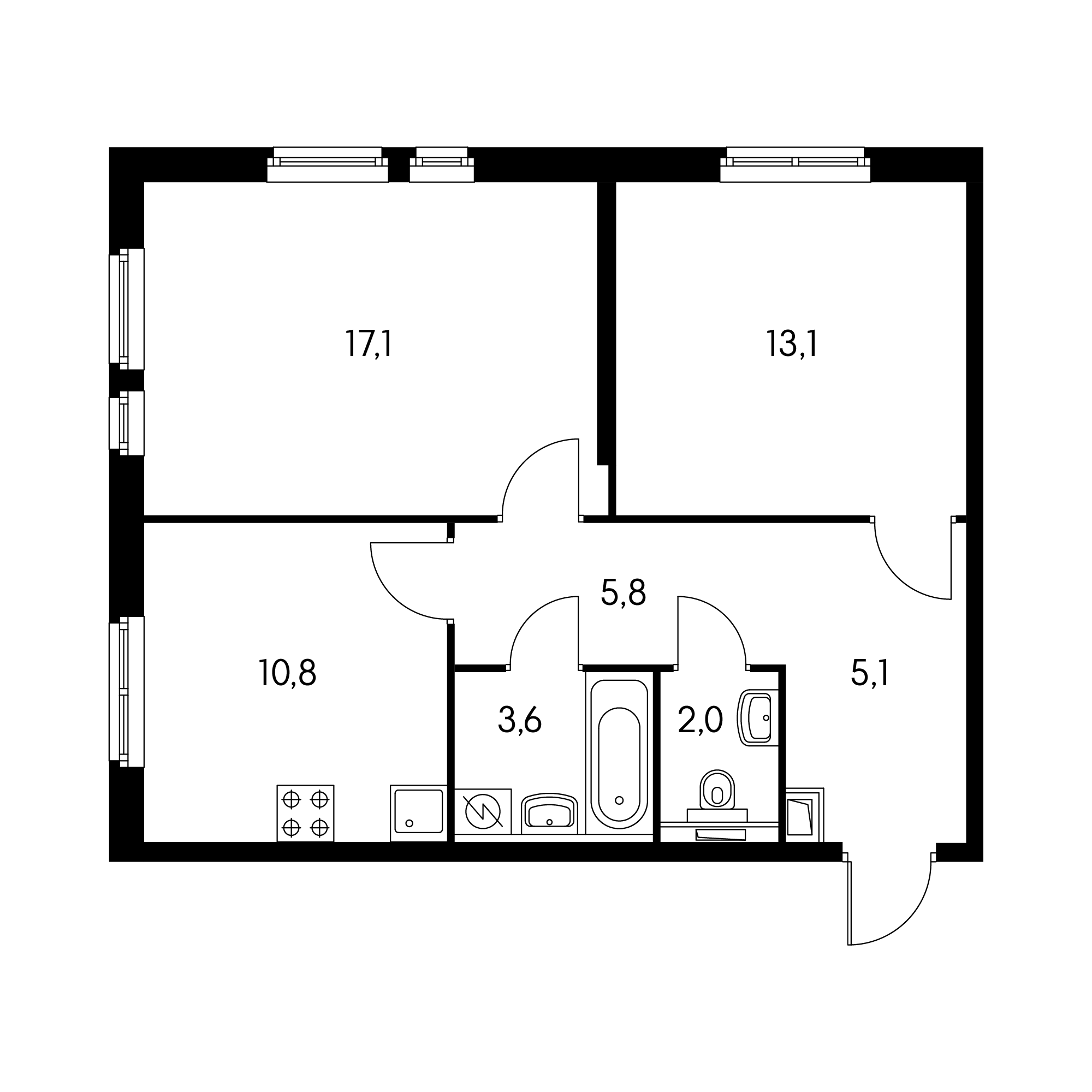 2-комнатная 58.1  м²