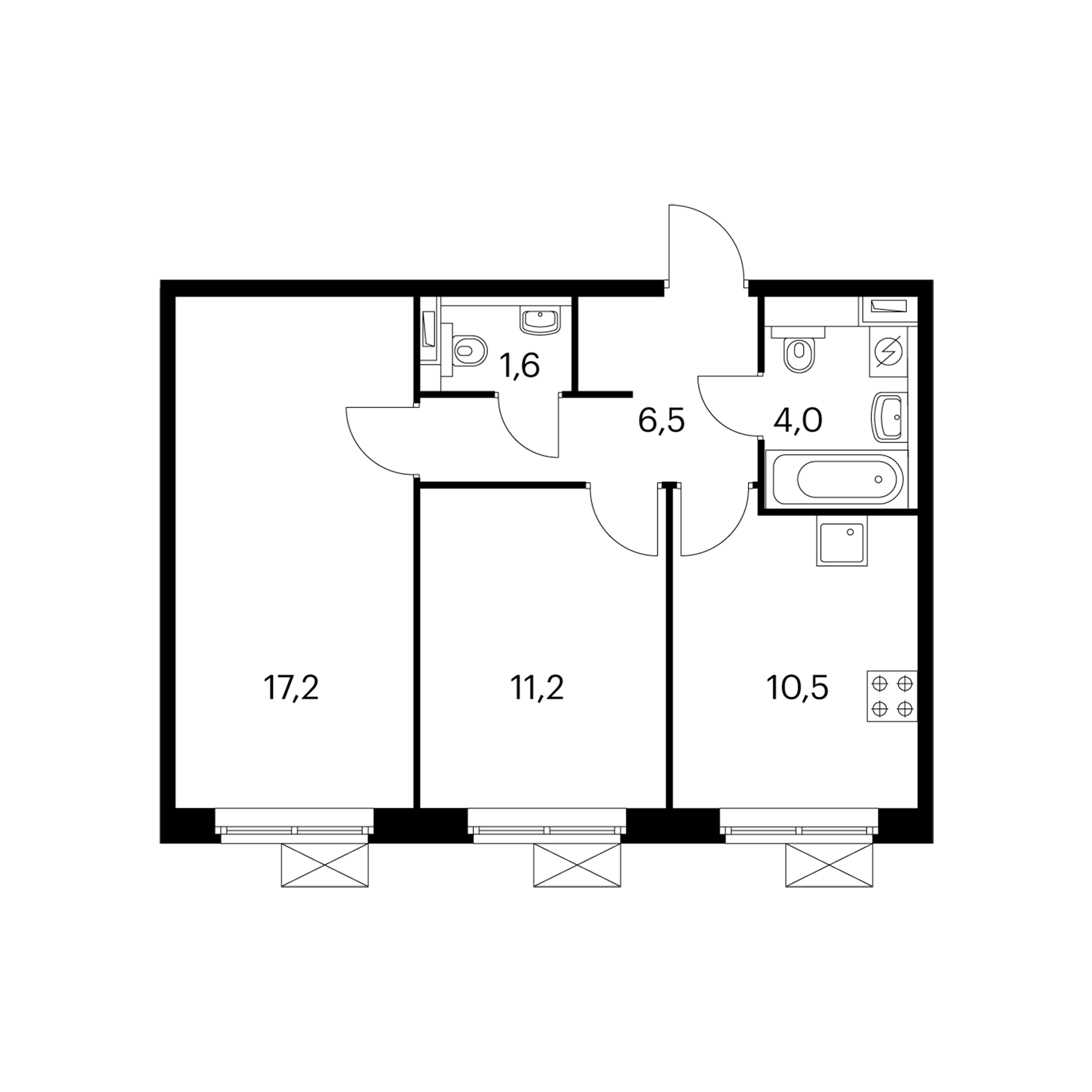 2-комнатная 51  м²