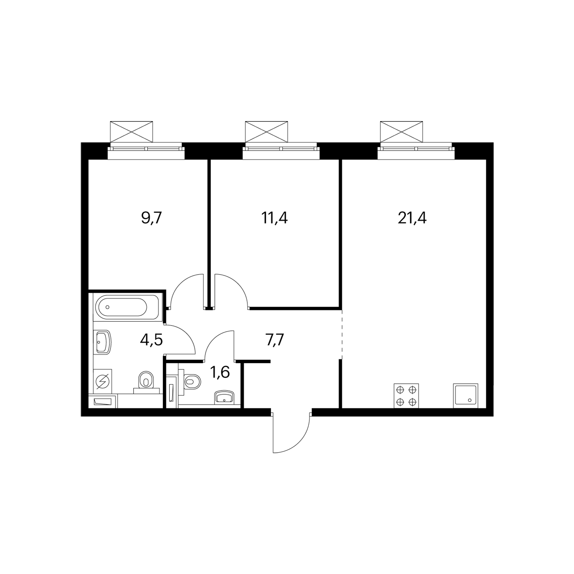 2-комнатная 56 м²