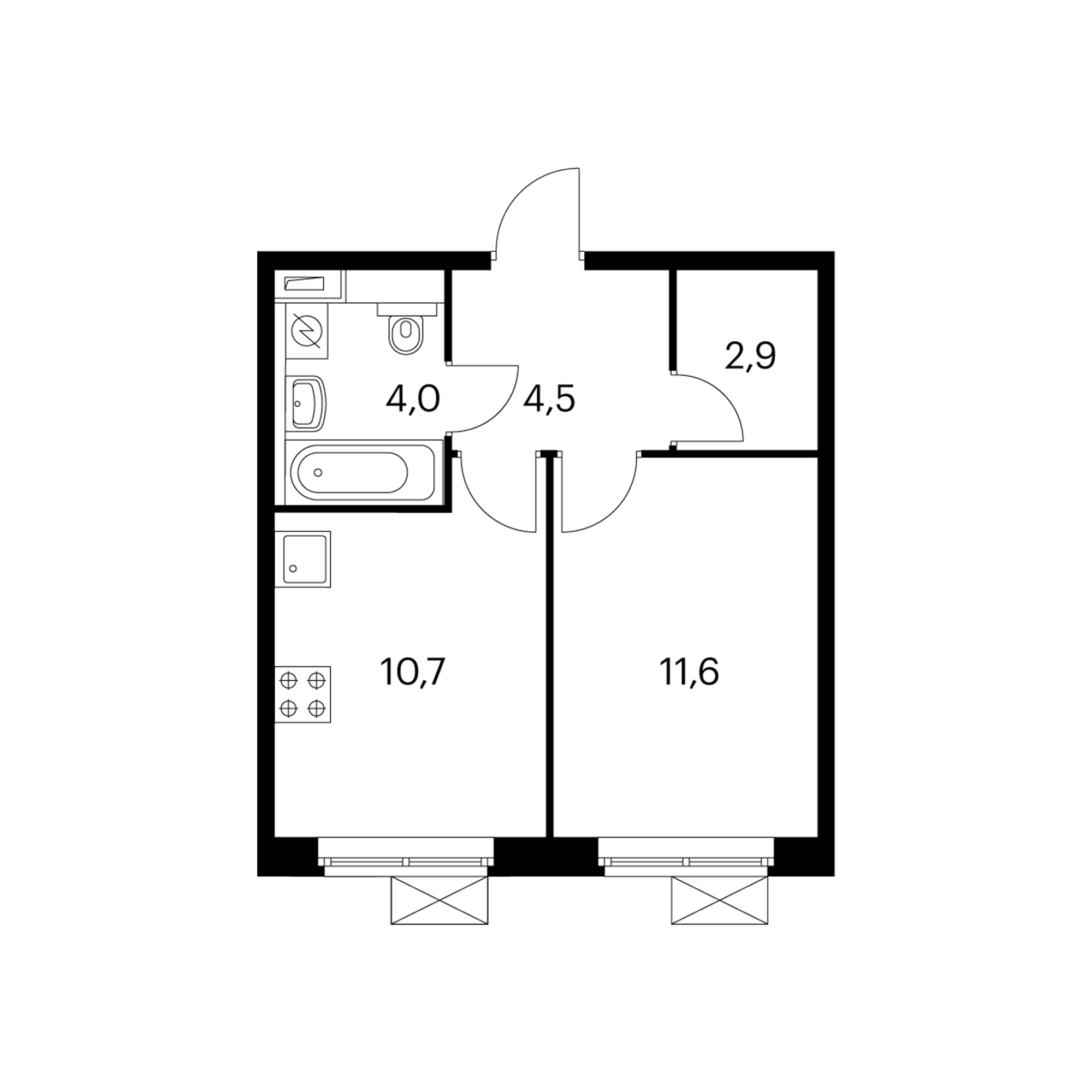 1-комнатная 33.7  м²