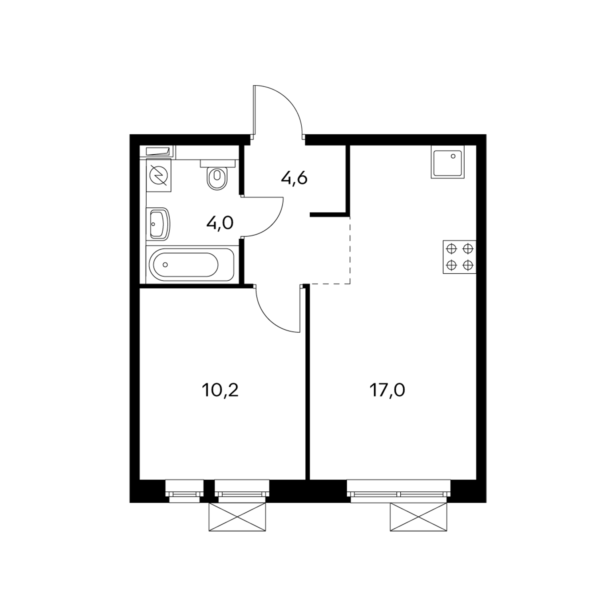 1-комнатная 35.2  м²